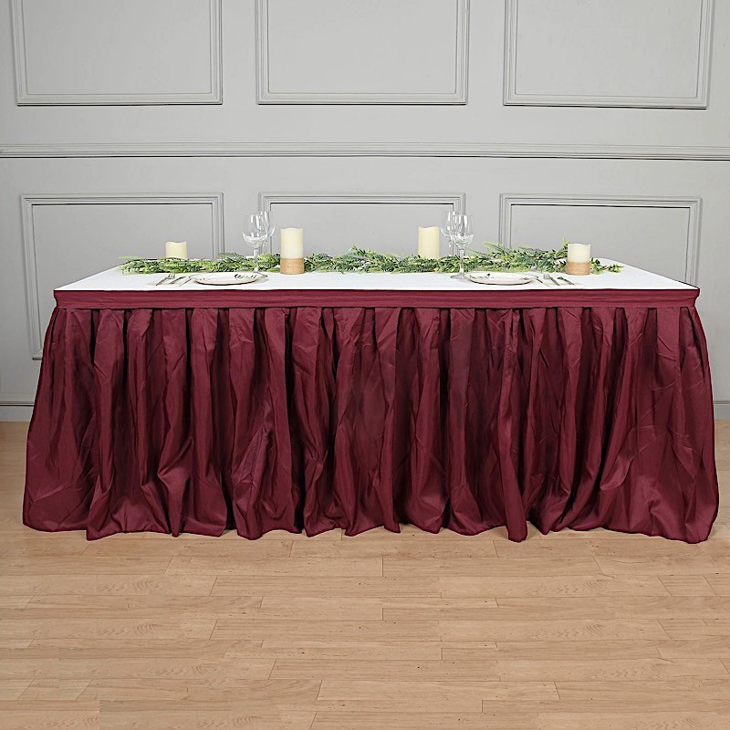 Burgundy 14 feet POLYESTER PLEATED TABLE SKIRT Tradeshow Wedding Catering
