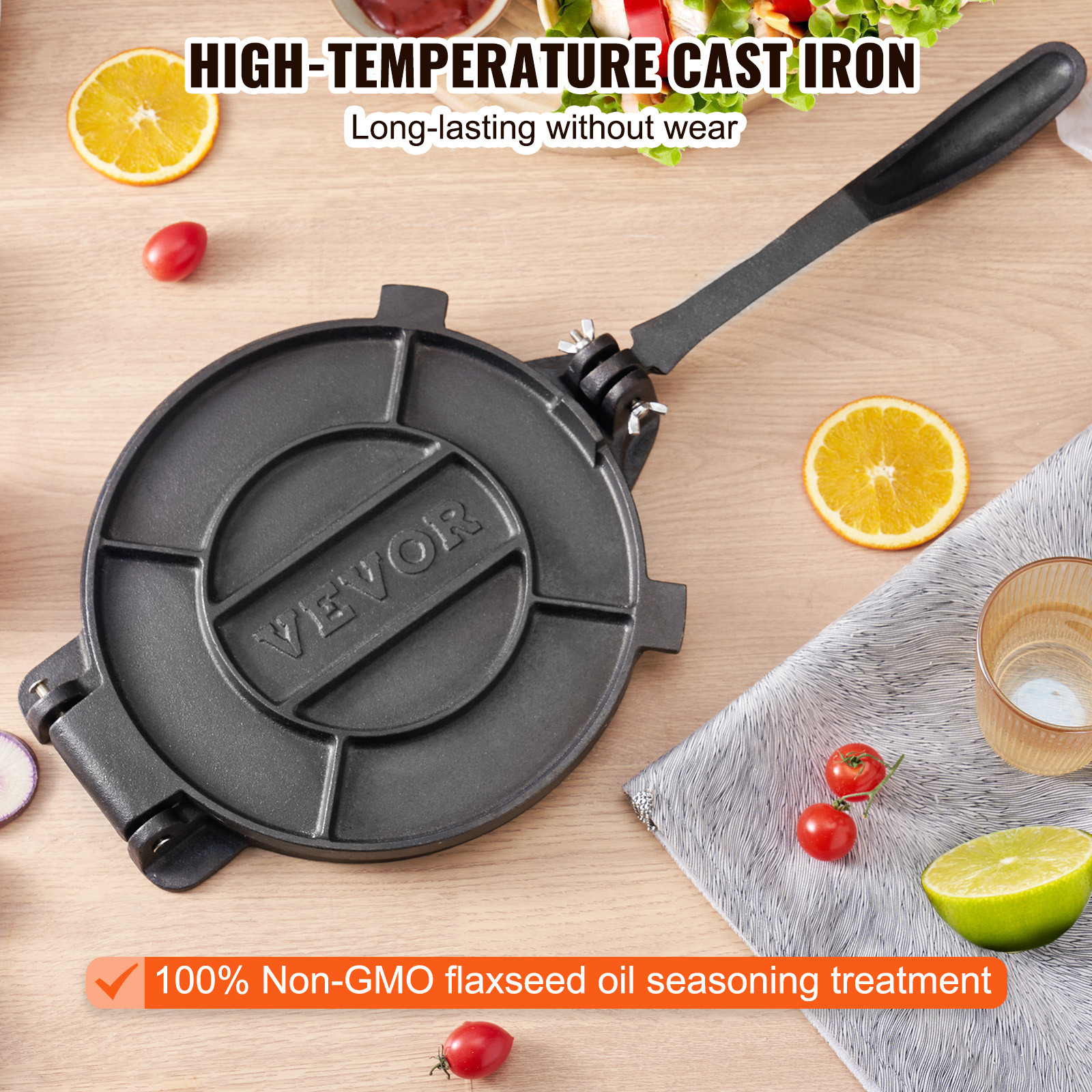 VEVOR 8 Inch Tortilla Press Chapati Maker Roti Dough Maker Heavy Duty Cast Iron