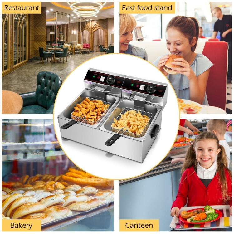 Dual Tank Electric Countertop Deep Fryer, 12.8 Qt, 3400W