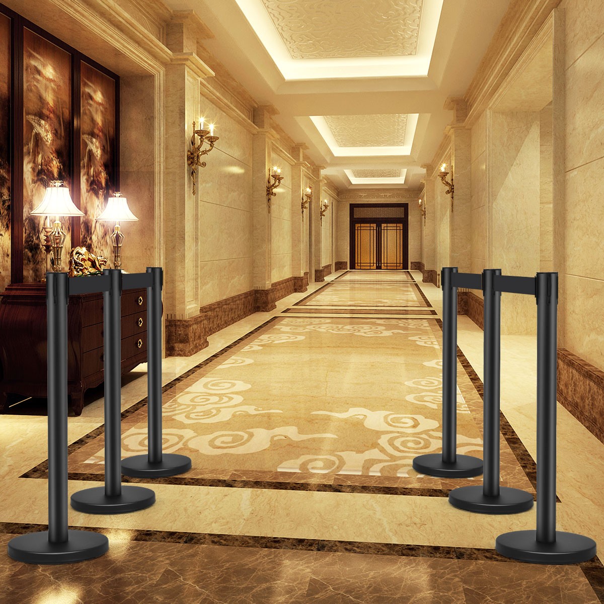 6Pcs Stanchion Posts Queue Pole Retractable Belt Crowd Control Barrier Theater