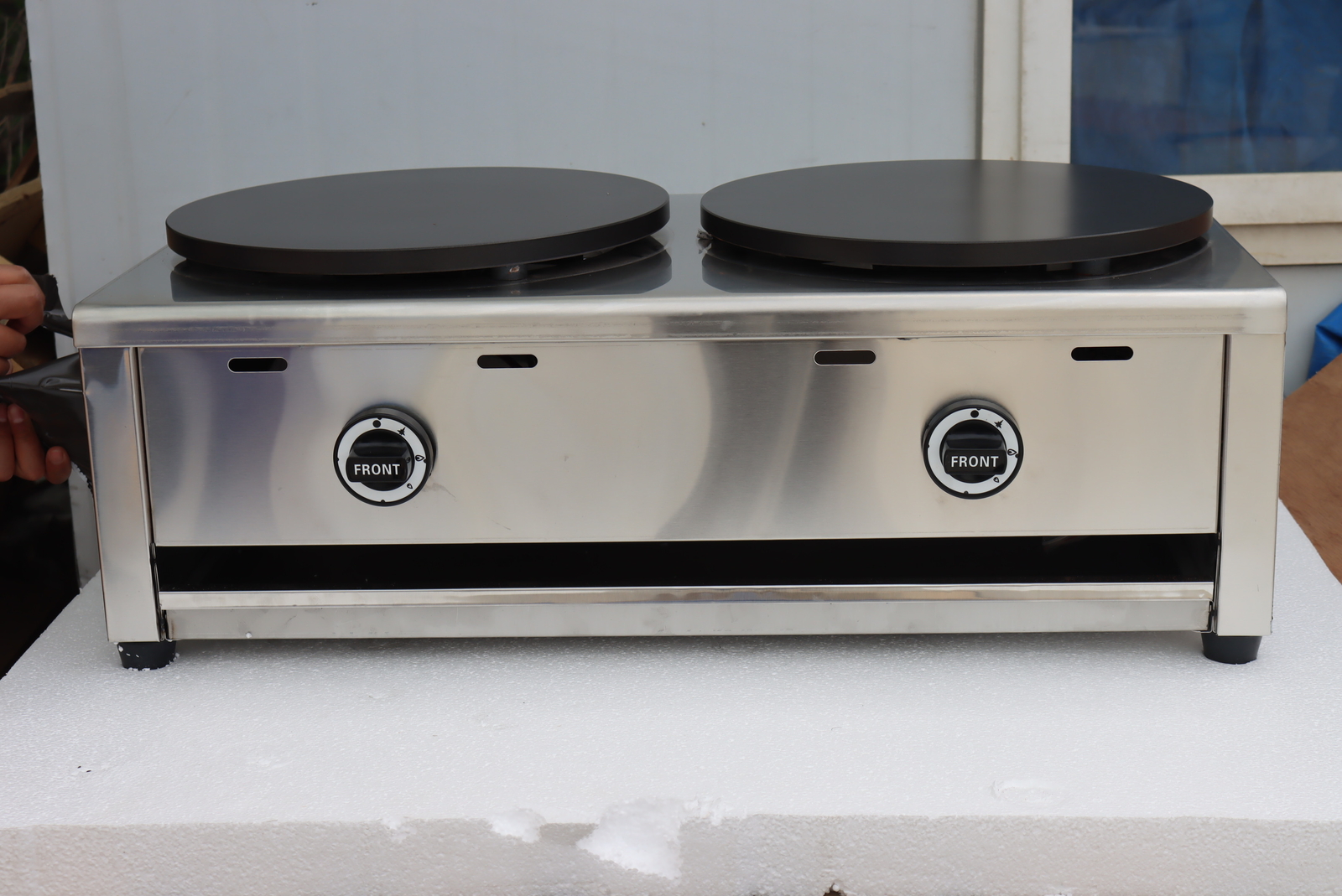 PreAsion Crepes Maker Commercial Pancake Fruit Machine Double Heads LP Gas