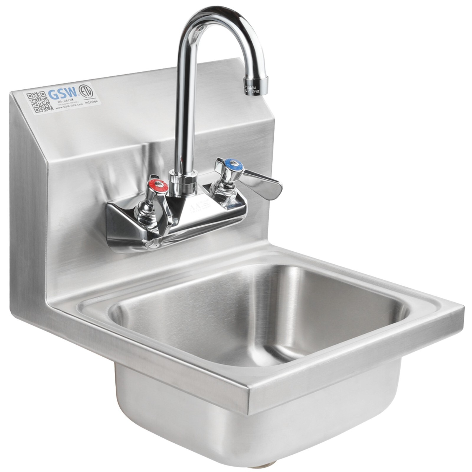 GSW HS-0810W Mini Style 12″ x 12″ Stainless Steel Wall Mount Hand Sink w/ Faucet