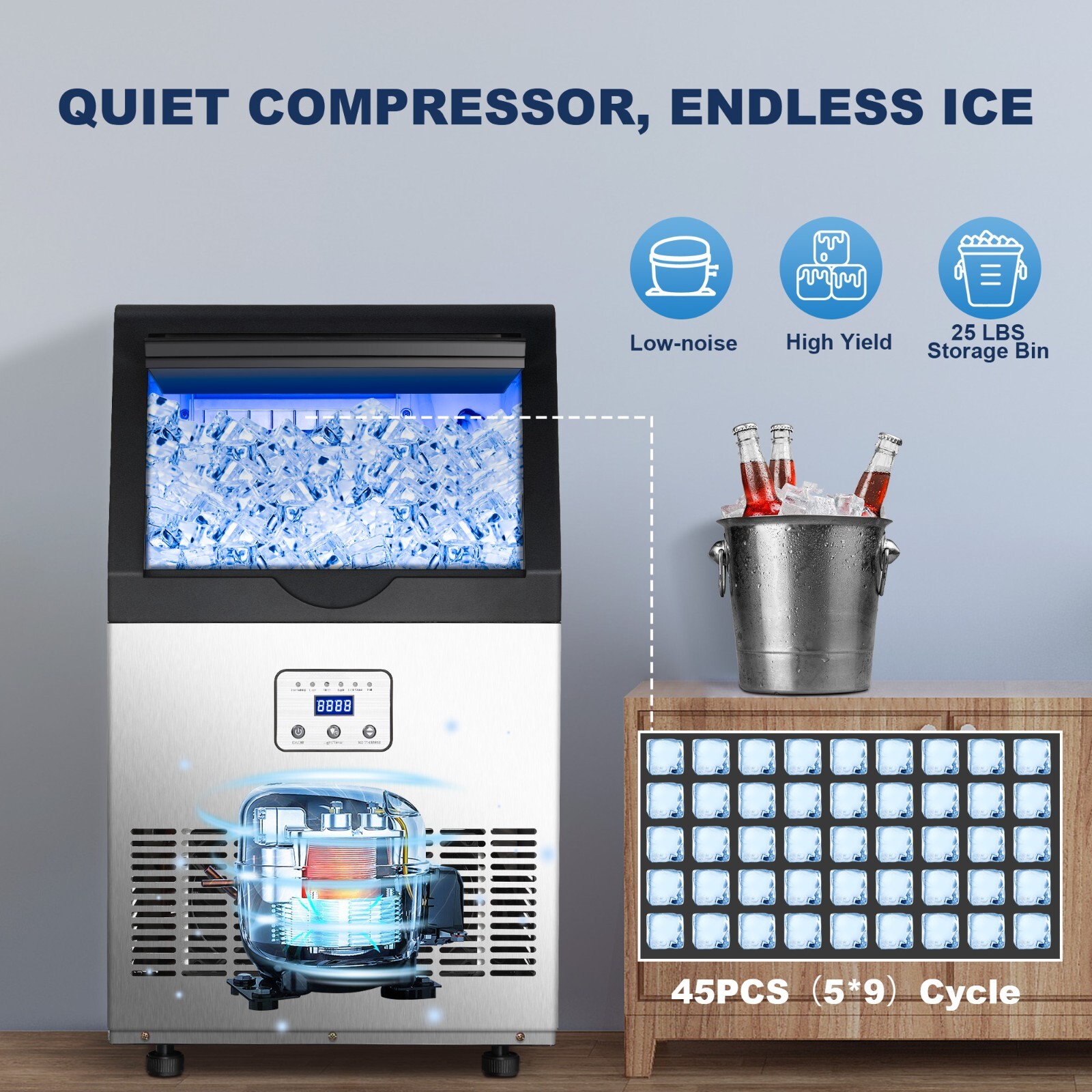 110 lbs Commercial Ice Machine Bar Restaurant Home Ice Maker Cube Maker New