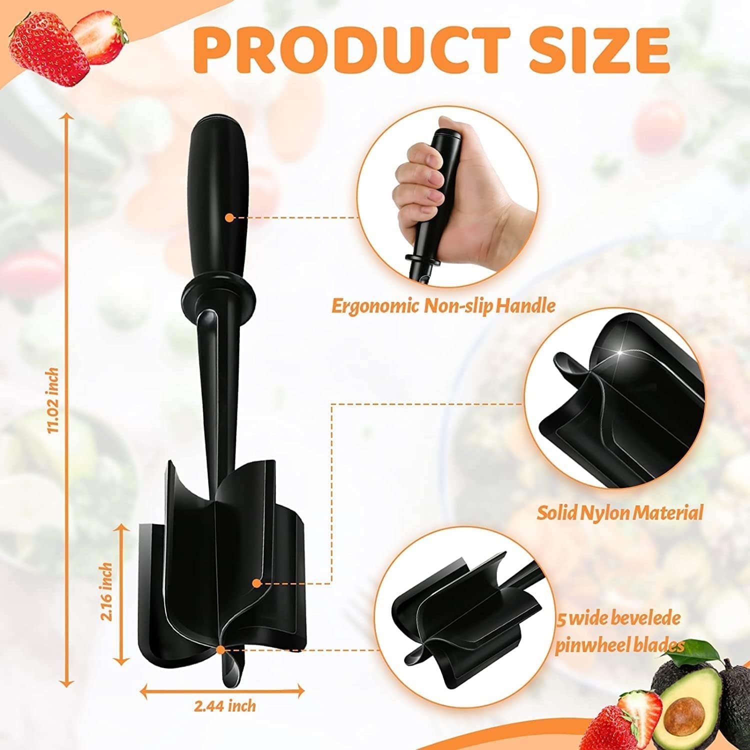 Meat Chopper, Hamburger Potato Masher-Professional Black