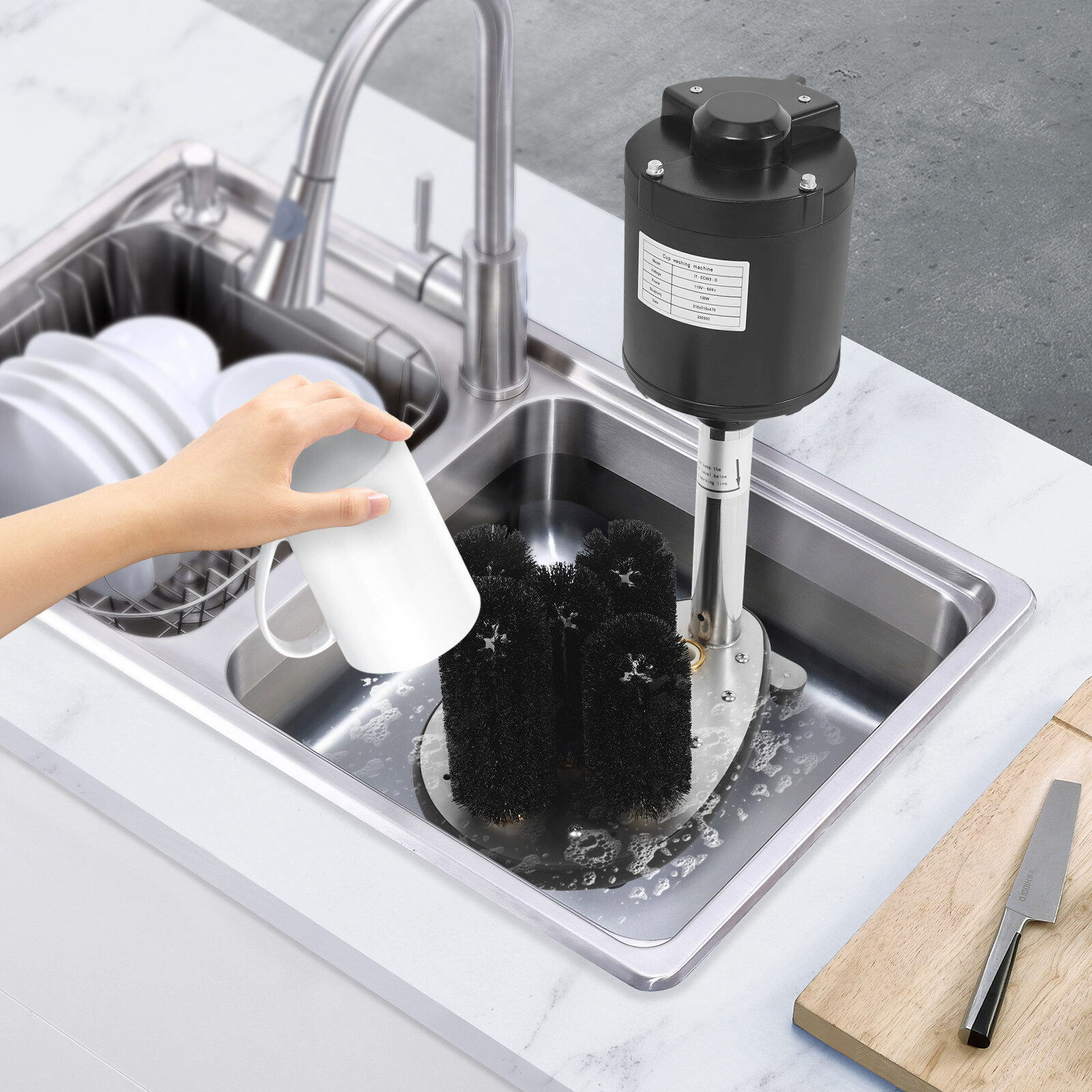 Electric Glass Washer 5-Brush Electric Commercial Wine Glass Cleaning Machine