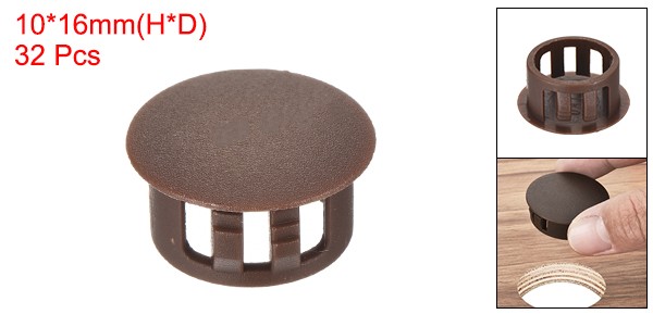 32Pcs 16mm Brown Nylon Plastic Round Locking Hole Plugs Insert End Cap