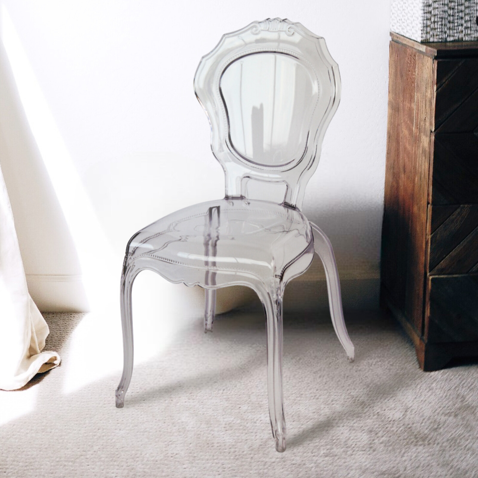 FOH Set of 4 Clear Ghost Dining Chairs, Acrylic Chairs for Events Crown-Back