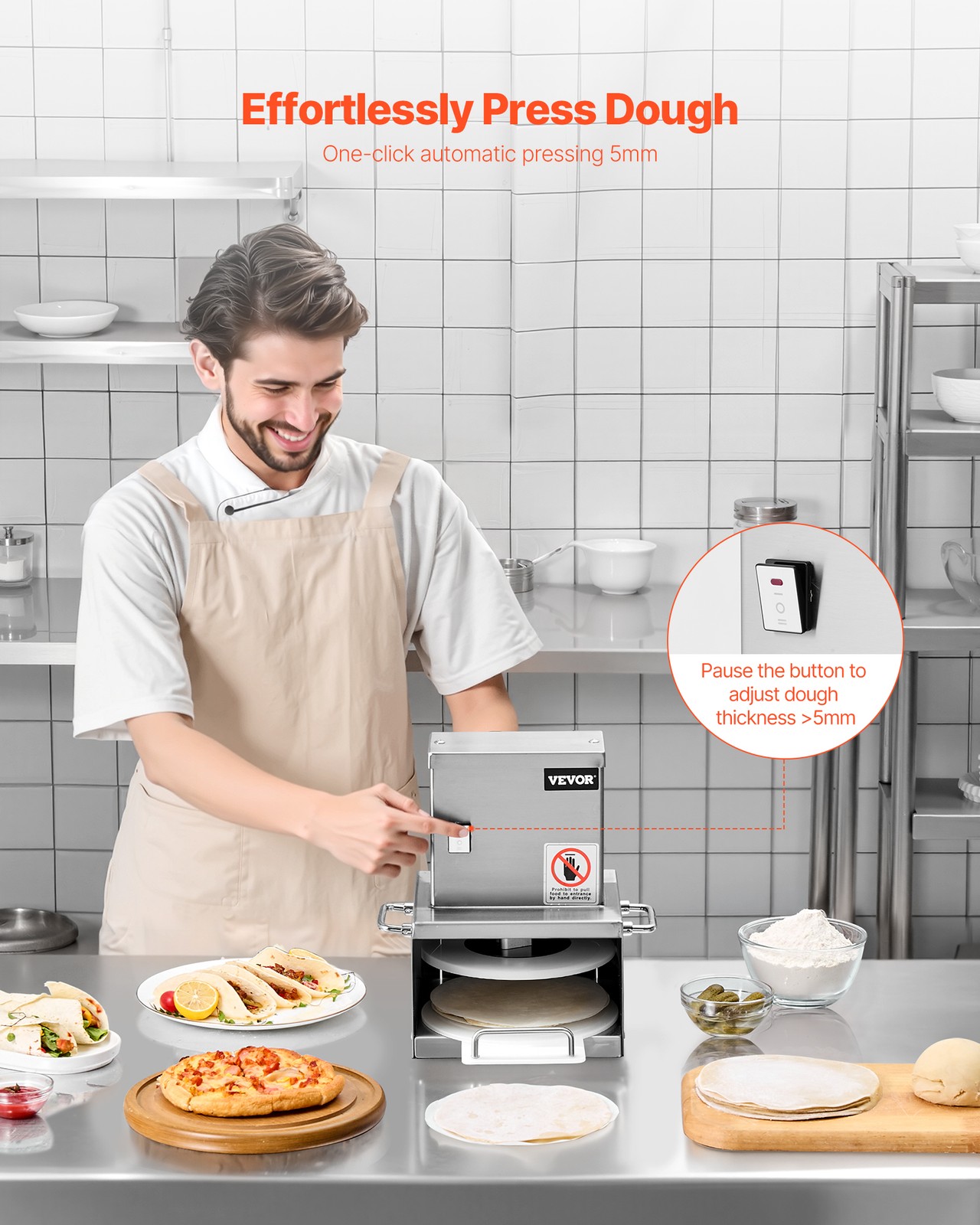 VEVOR 6″ Electric Pizza Dough Press Machine Pizza Pastry Sheeter Stainless Steel