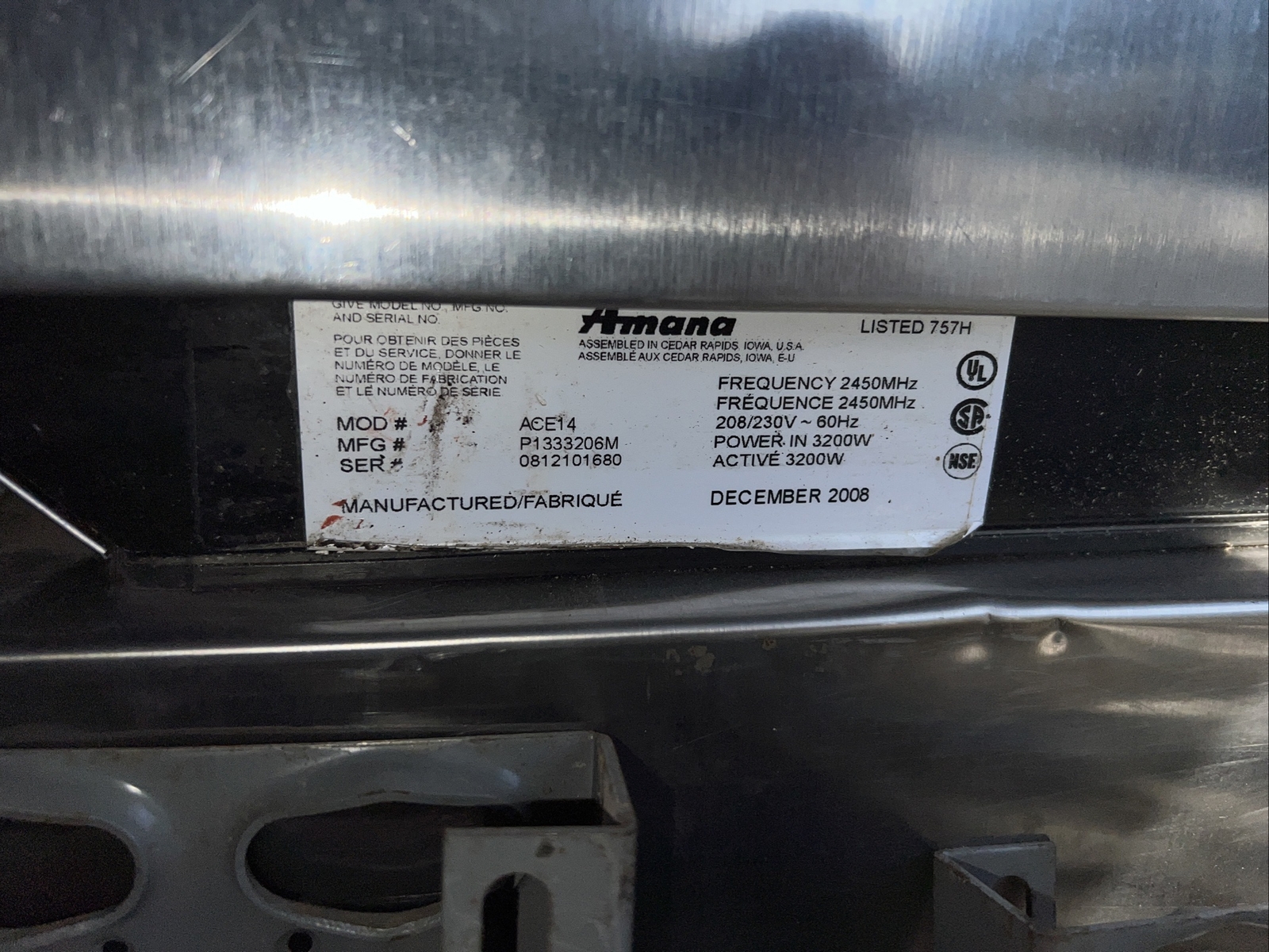 Amana ACE14 Countertop Electric Convection Oven (UNTESTED, UNKNOWN CONDITION)