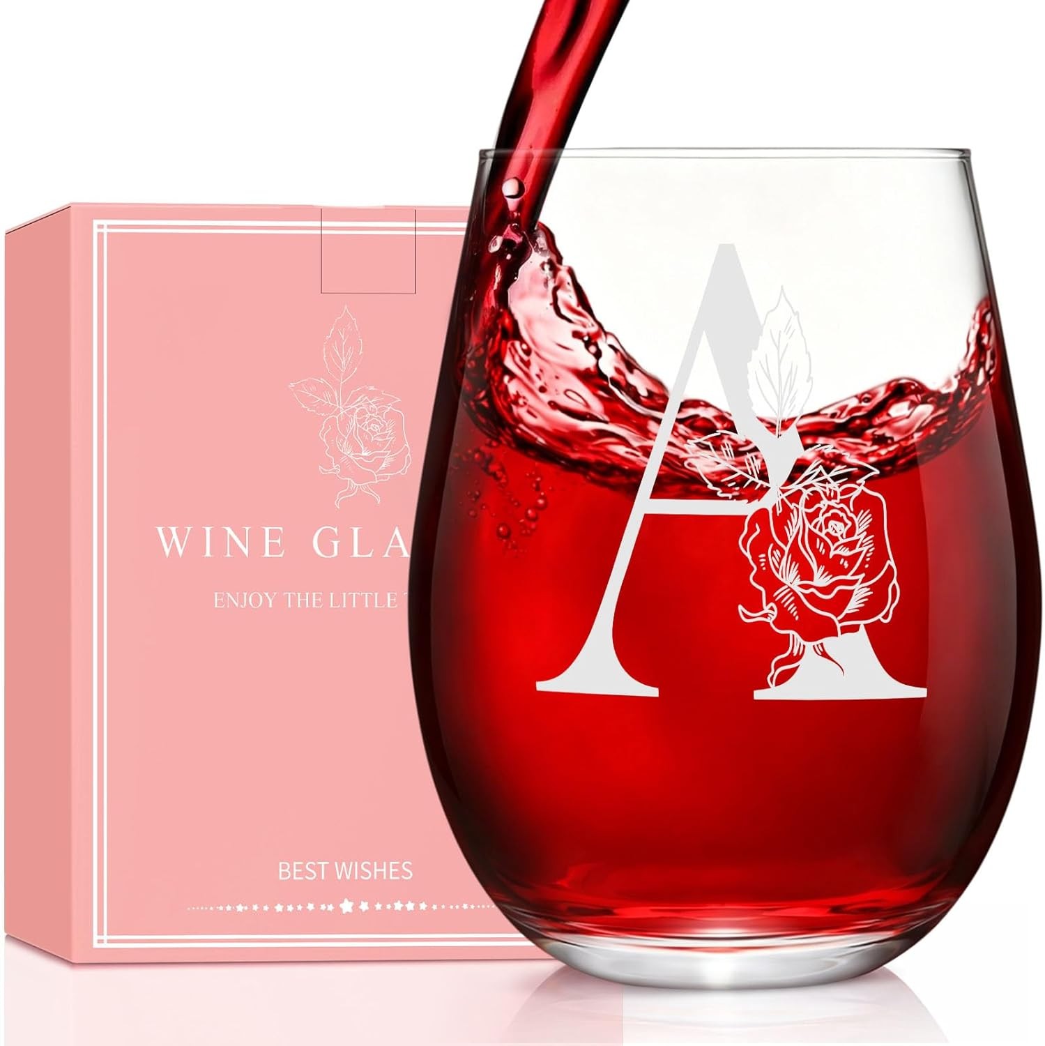 Mothers Day Gifts for Mom Wife Grandma, Initial A-Z Wine Glass Personalized For