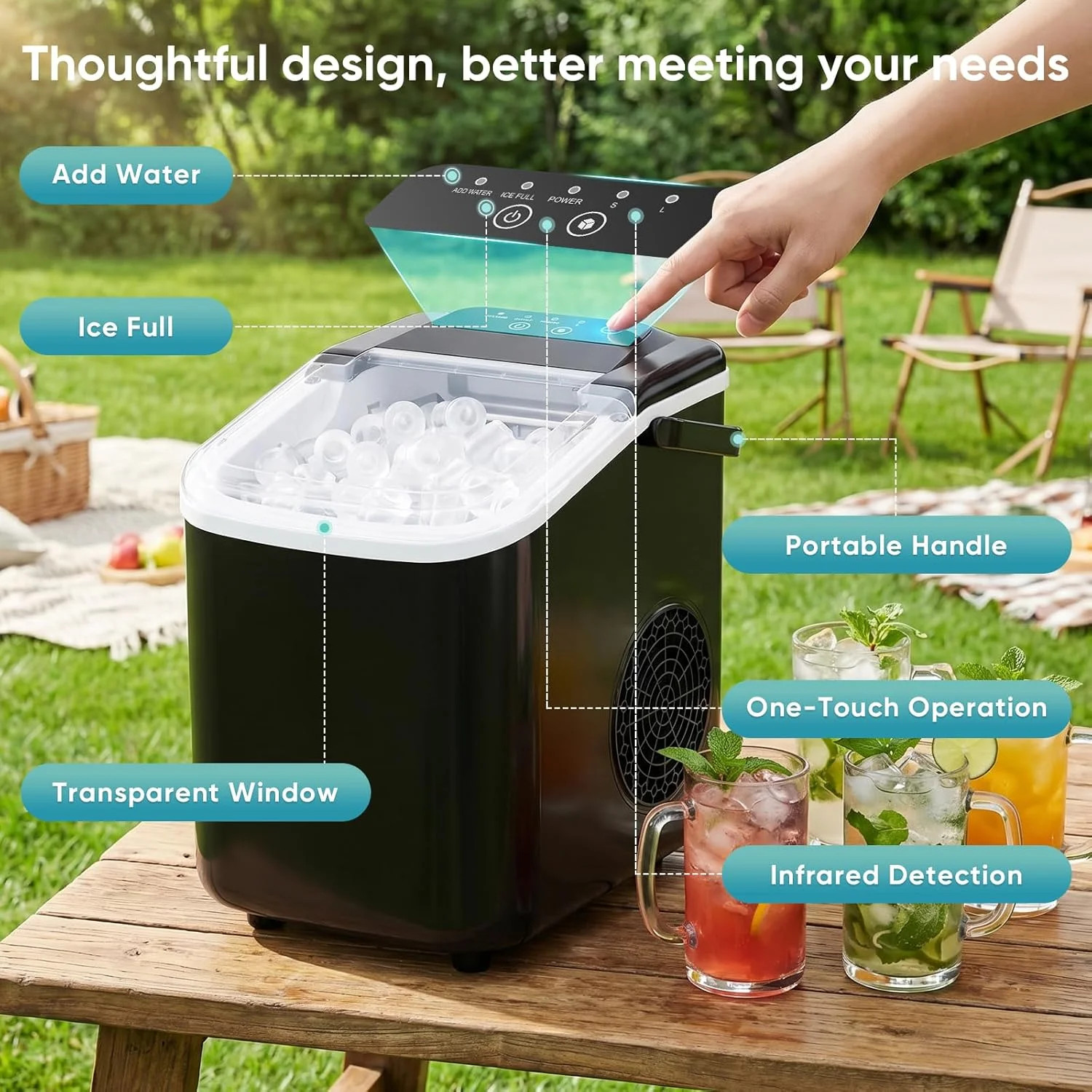 Ice Maker Countertop Machine Portable 26lbs 9 Bullet Ice Cubes Kitchen Scoop