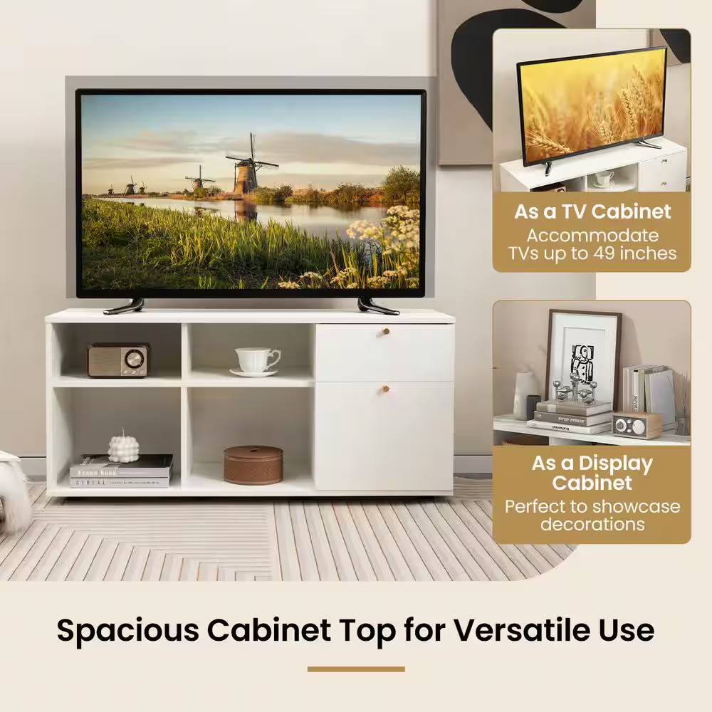 20 In. H Storage Cabinet with 2-Drawers 4-Cubes Adjustable Feet Floor Display Ca