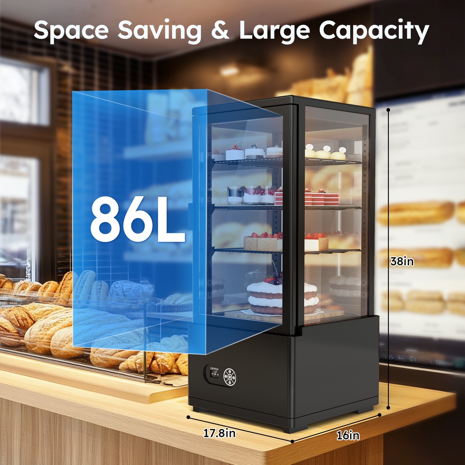 3 Cu.Ft Refrigerated Display Case Bakery Countertop Cake Refrigerator with LED