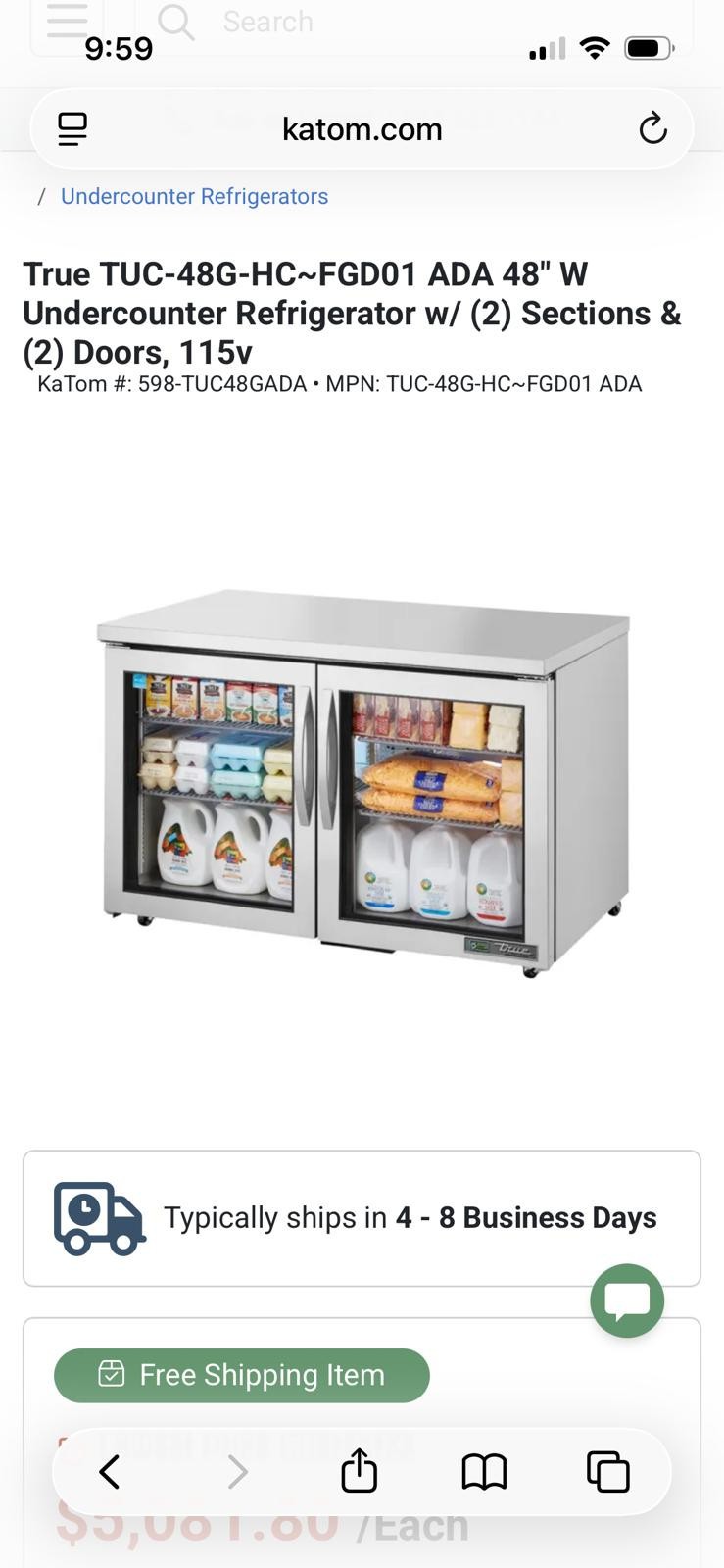 True TUC-48G-FGD01 48 3/8″ Undercounter Refrigerator with Glass Doors