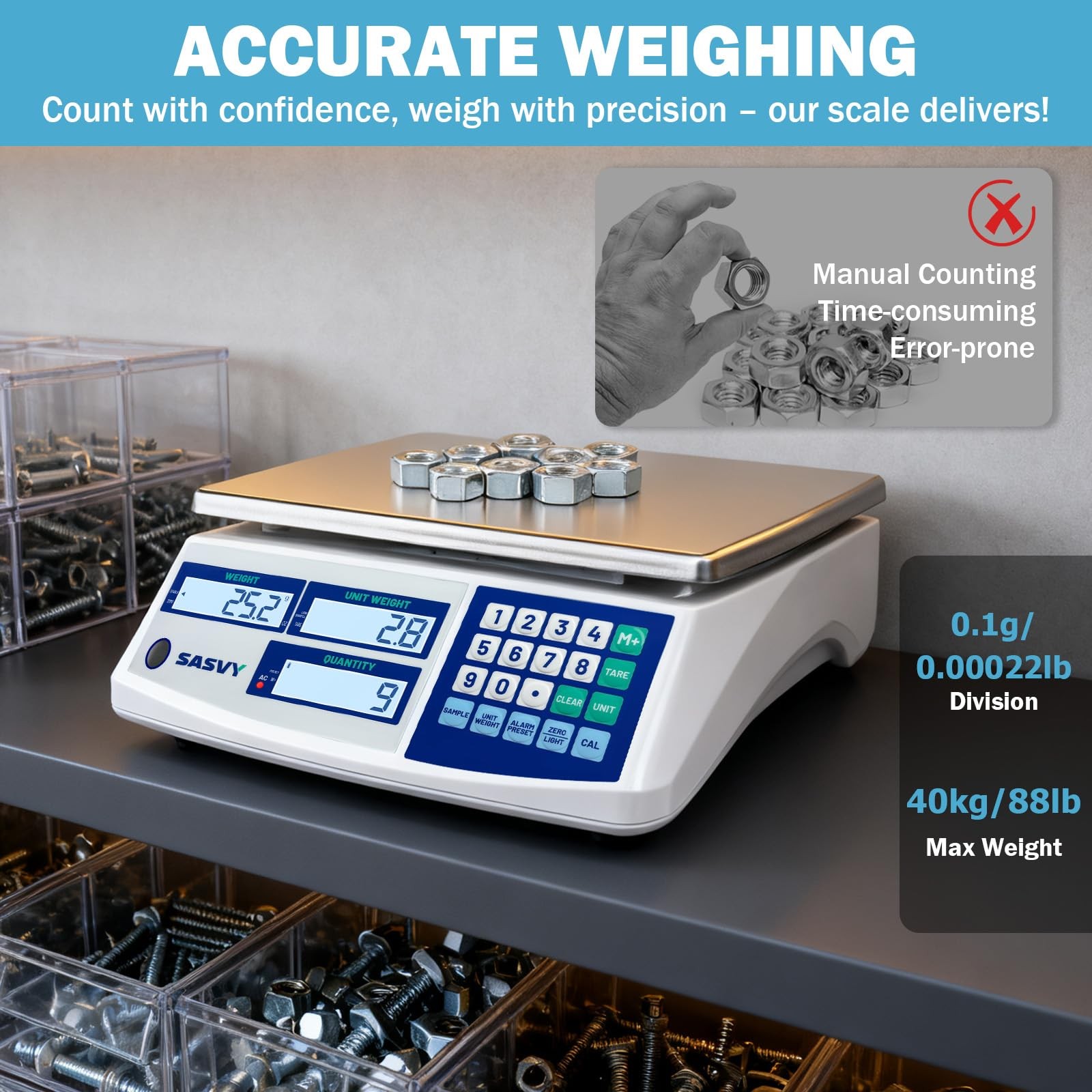 Counting Scale (88lb/40kg, 0.1g) lb/oz/kg/g Industrial Digital Inventory Scal…