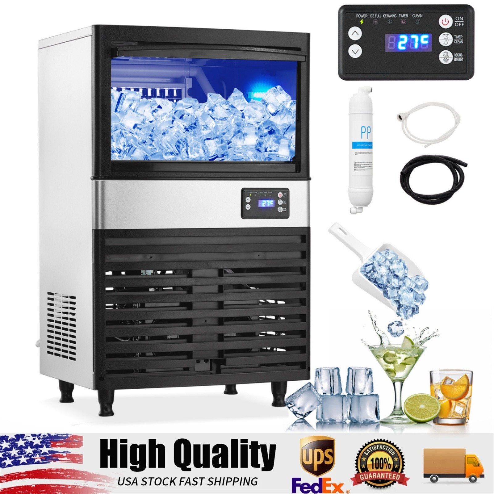 Commercial Ice Maker, 150lbs/24 Hours, Ice Maker Machine with 30lbs Storage Bin