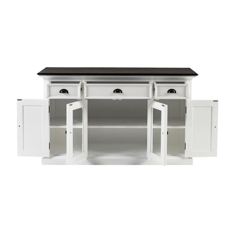 Beaumont Lane Mahogany Wood Buffet with 4 Doors 3 Drawers and Glass in White
