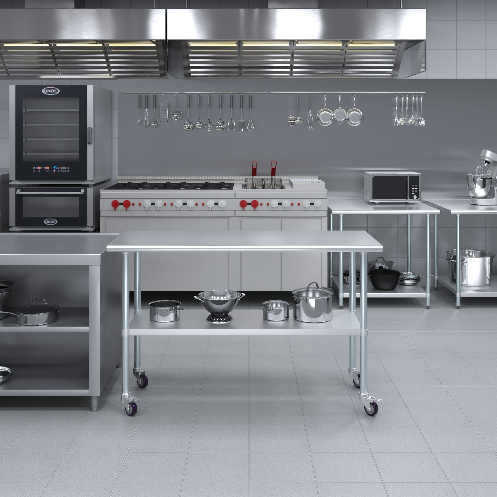24 in. x 60 in. Stainless Steel Work Table with Wheels | Mobile Food Prep