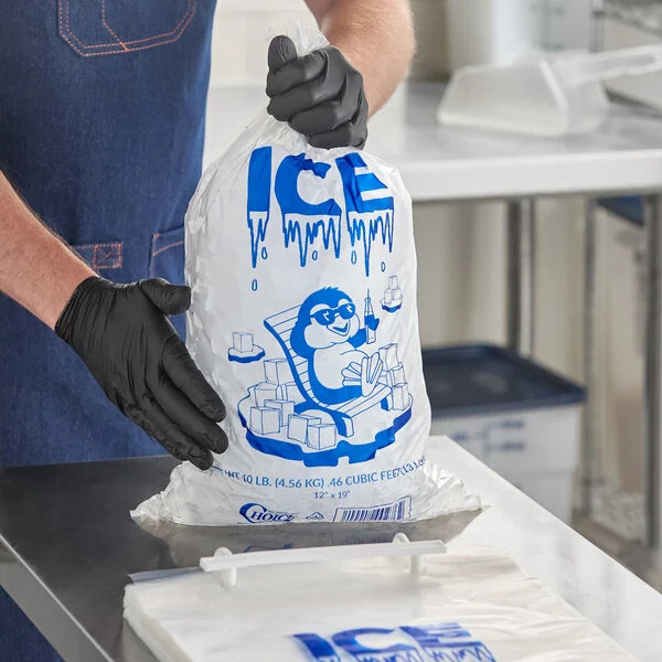 1000 Case 10 lb Clear Wicketed Ice Bags with Twist Ties Commercial