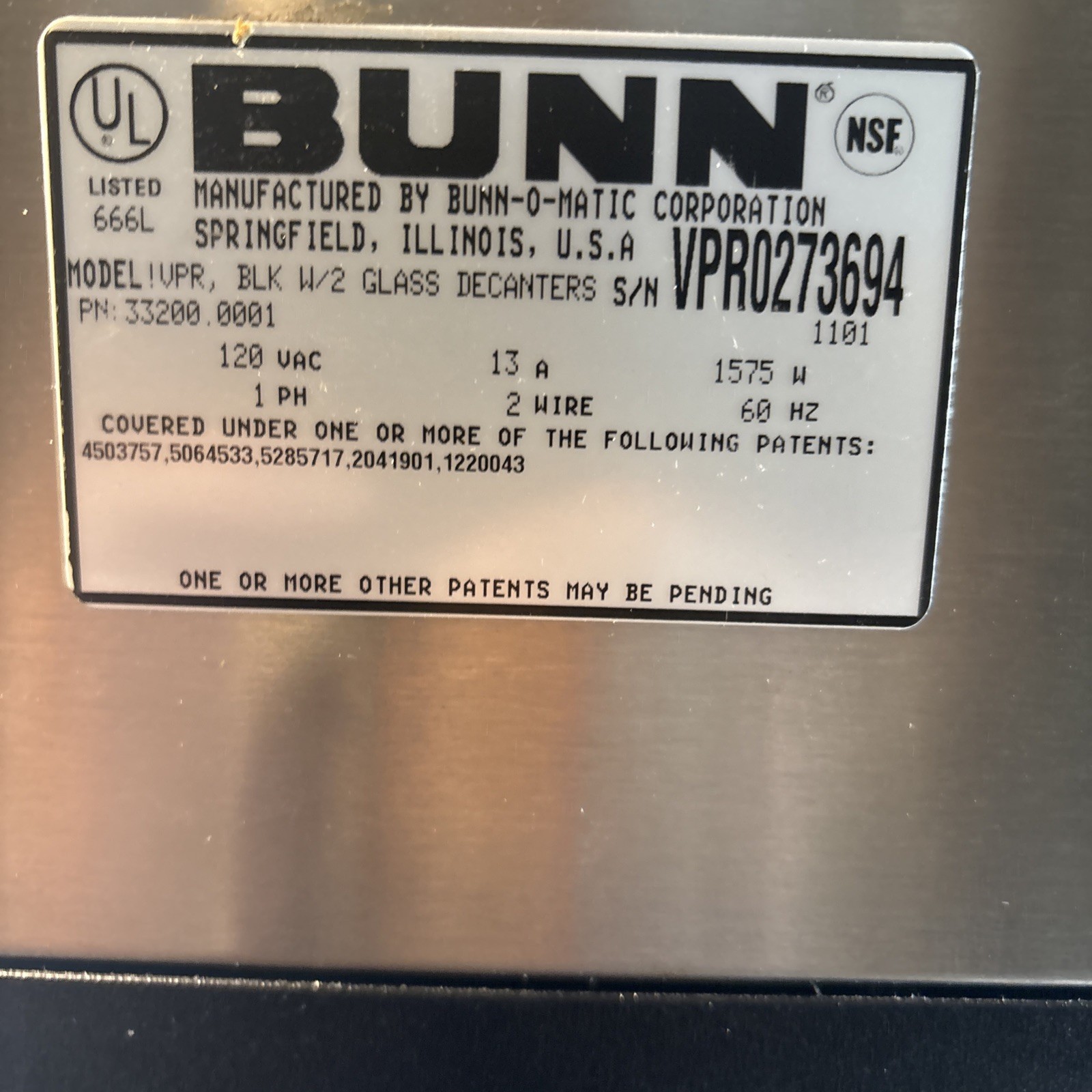 BUNN VPR 33200 Commercial 12-Cup Pourover Coffee Maker Machine Black