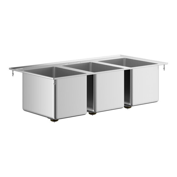 19″W x 37″L Stainless Steel Three Compartment Drop-In Sink For Commercial Use
