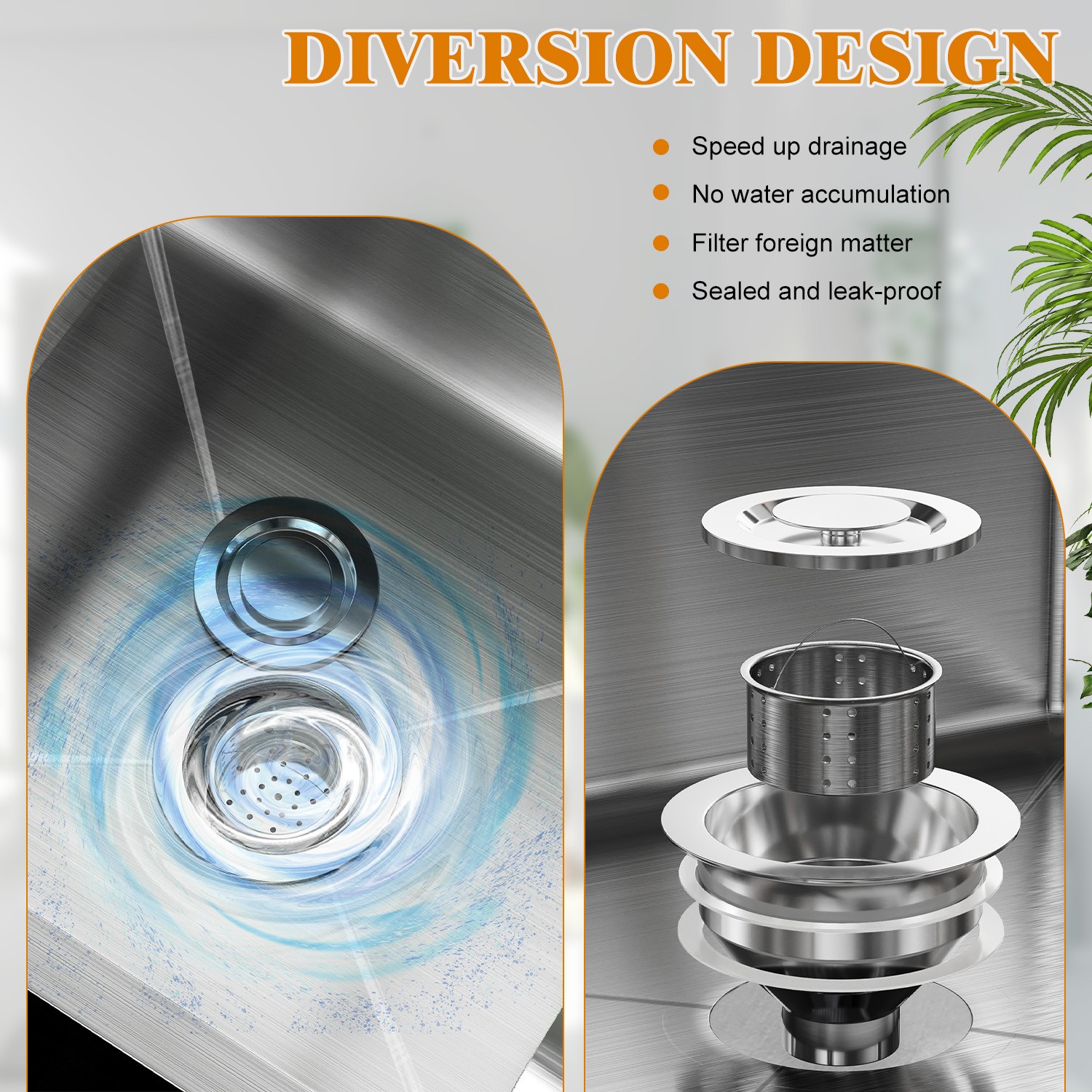 Commercial Stainless Steel Mop Sink Slop Service Basin for Kitchen 45x41x55cm