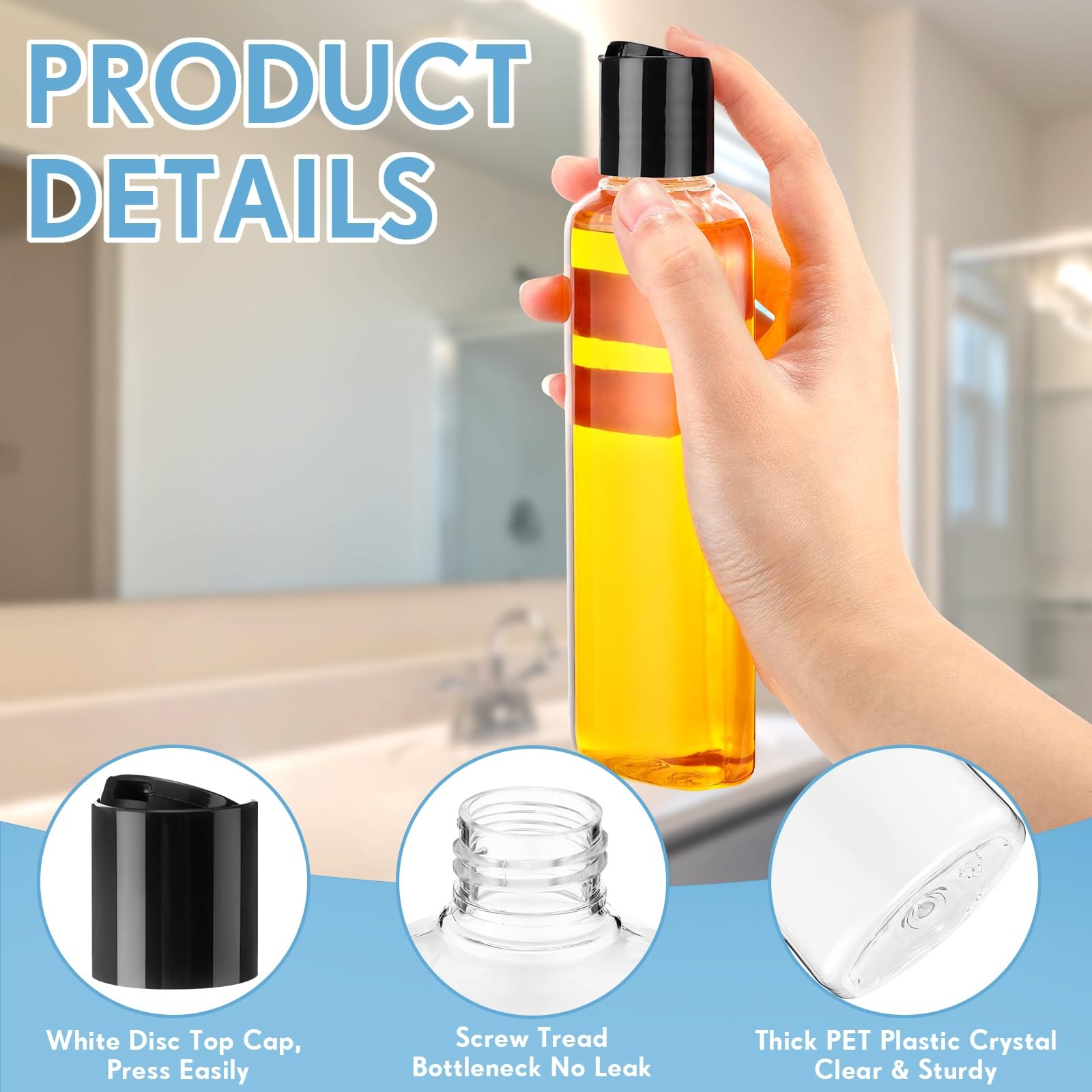 Domensi 50 Pcs Travel Bottles Bulk Empty Plastic Bottle 6.8Oz Clear Refillable