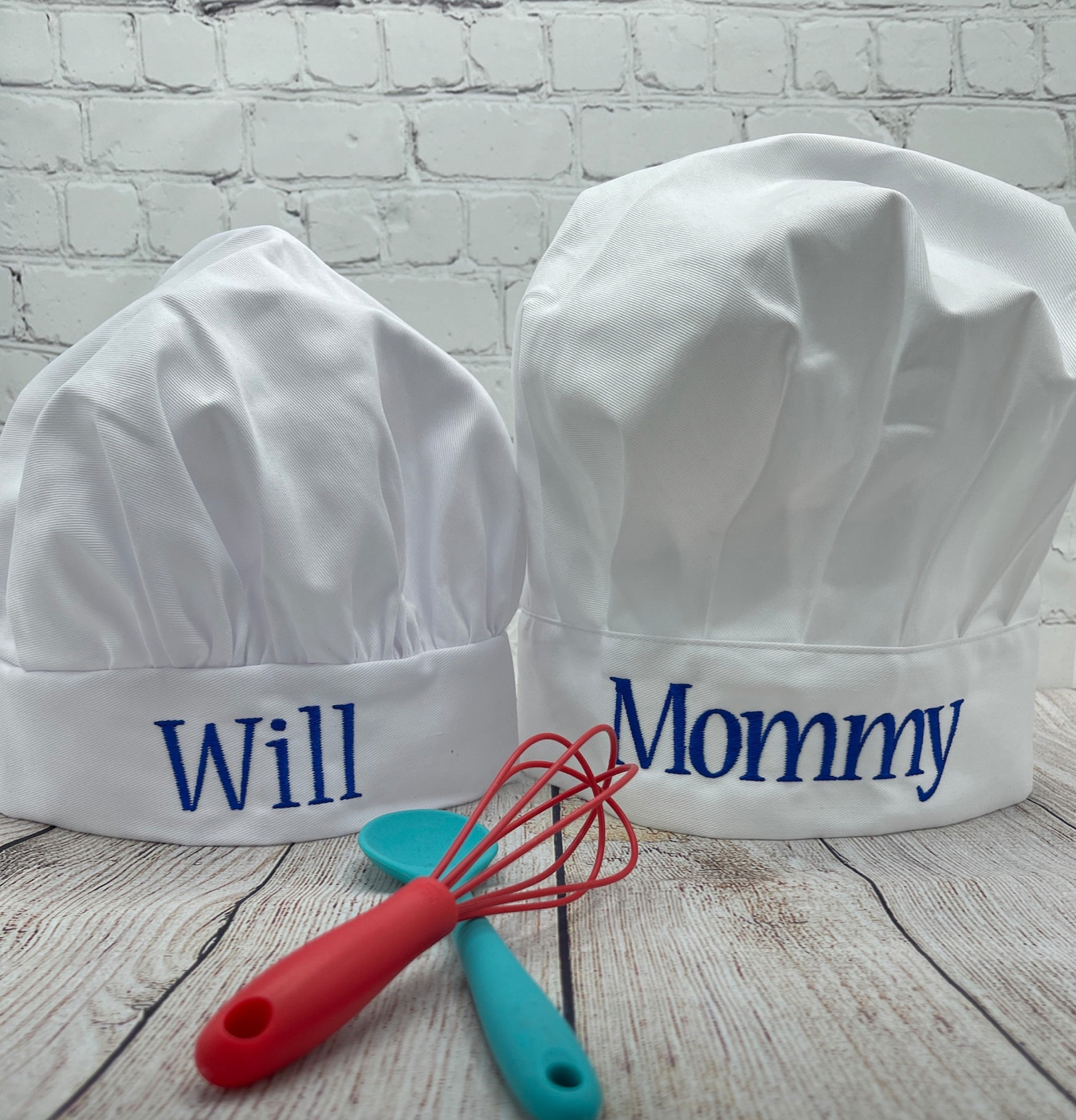 Personalized Adult & Child chef hat set, one each adult and child white chef hat