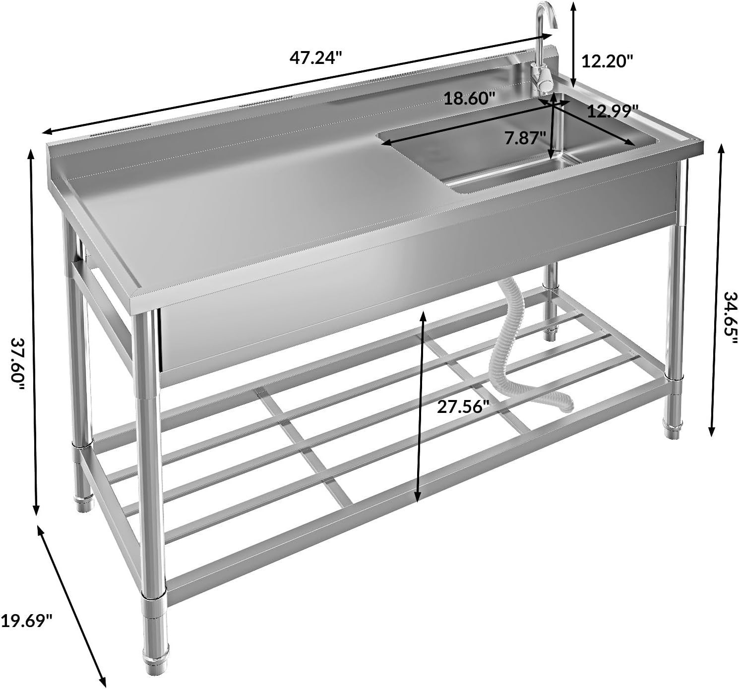 Free Standing Utility Sink Single Bowl Commercial Sink Cold and Hot Water Pipe
