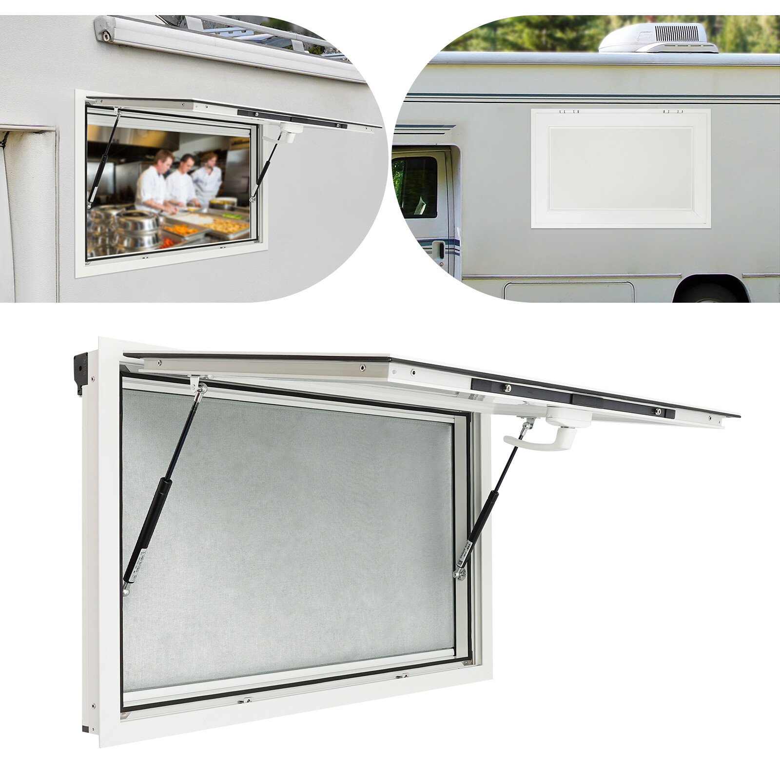 35×23 In Food Truck Concession Stand Serving Window 85° Open with Screen Window