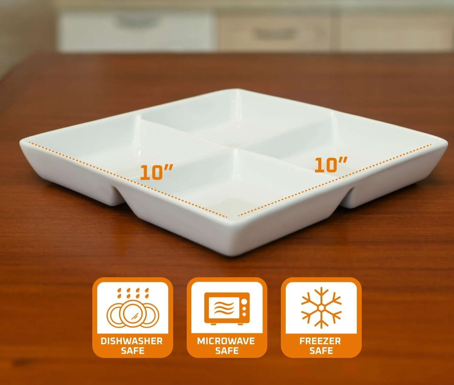 Bruntmor Serving Dish 10″ x 10″ White With 4 Compartments Ceramic Glass
