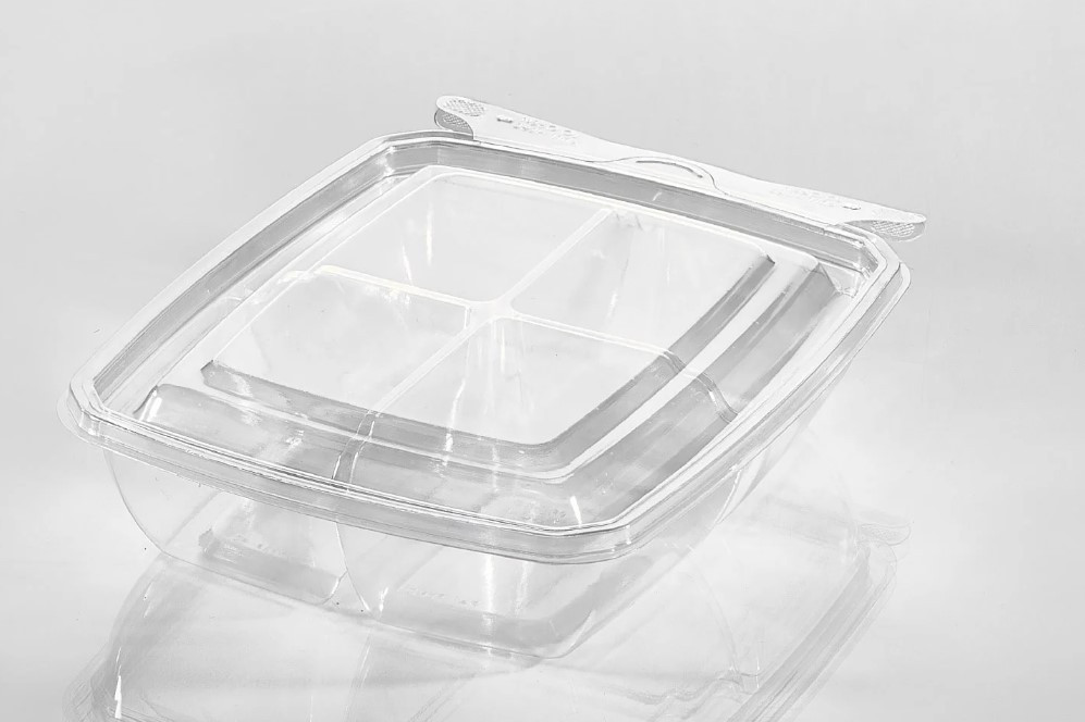 Lacerta T21534 4 Compartment Deli Container with Tamper Evident Hinged Flat