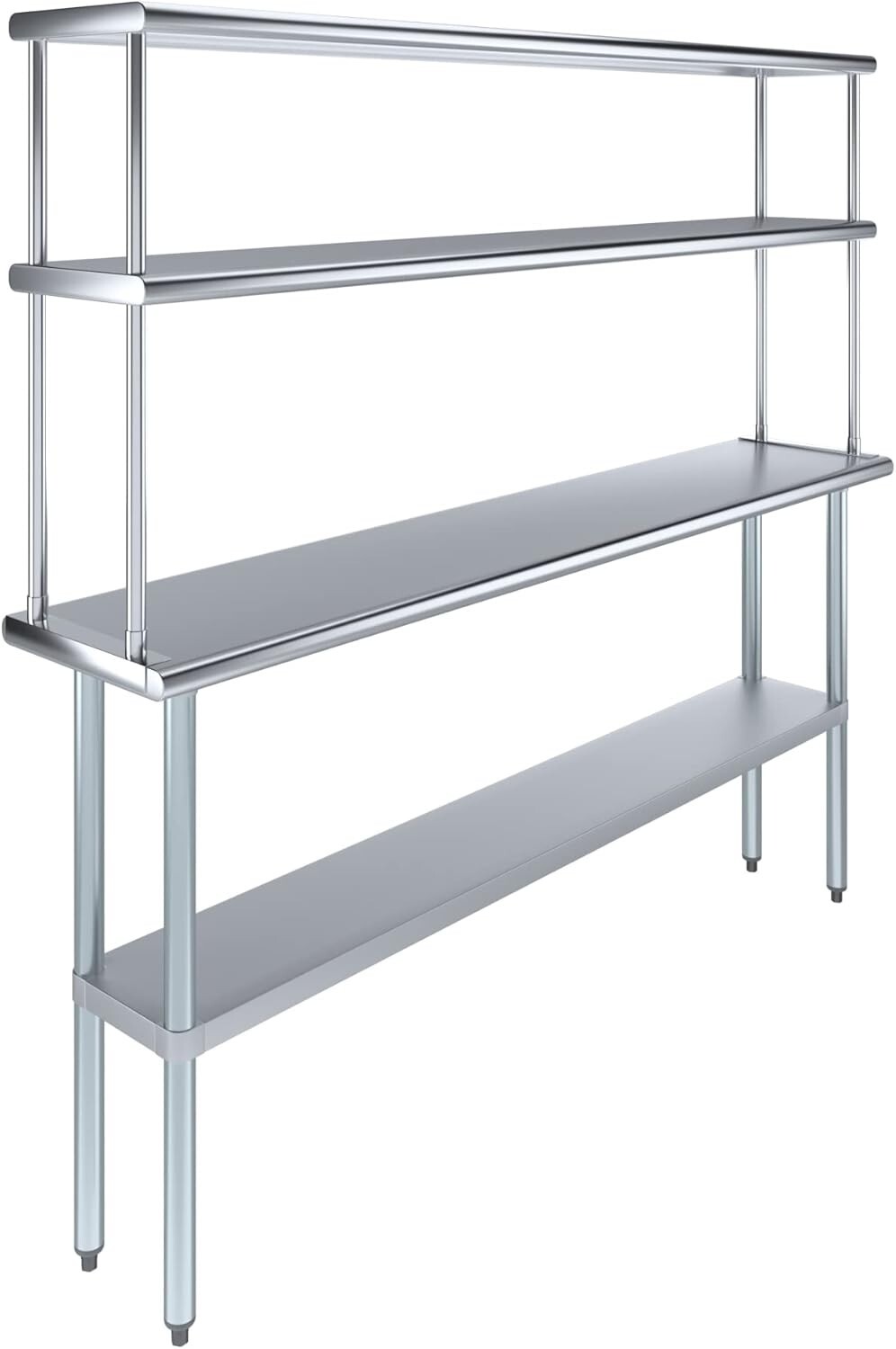 Stainless Steel Prep Table w/ Double Overshelf – Commercial Kitchen Workstation