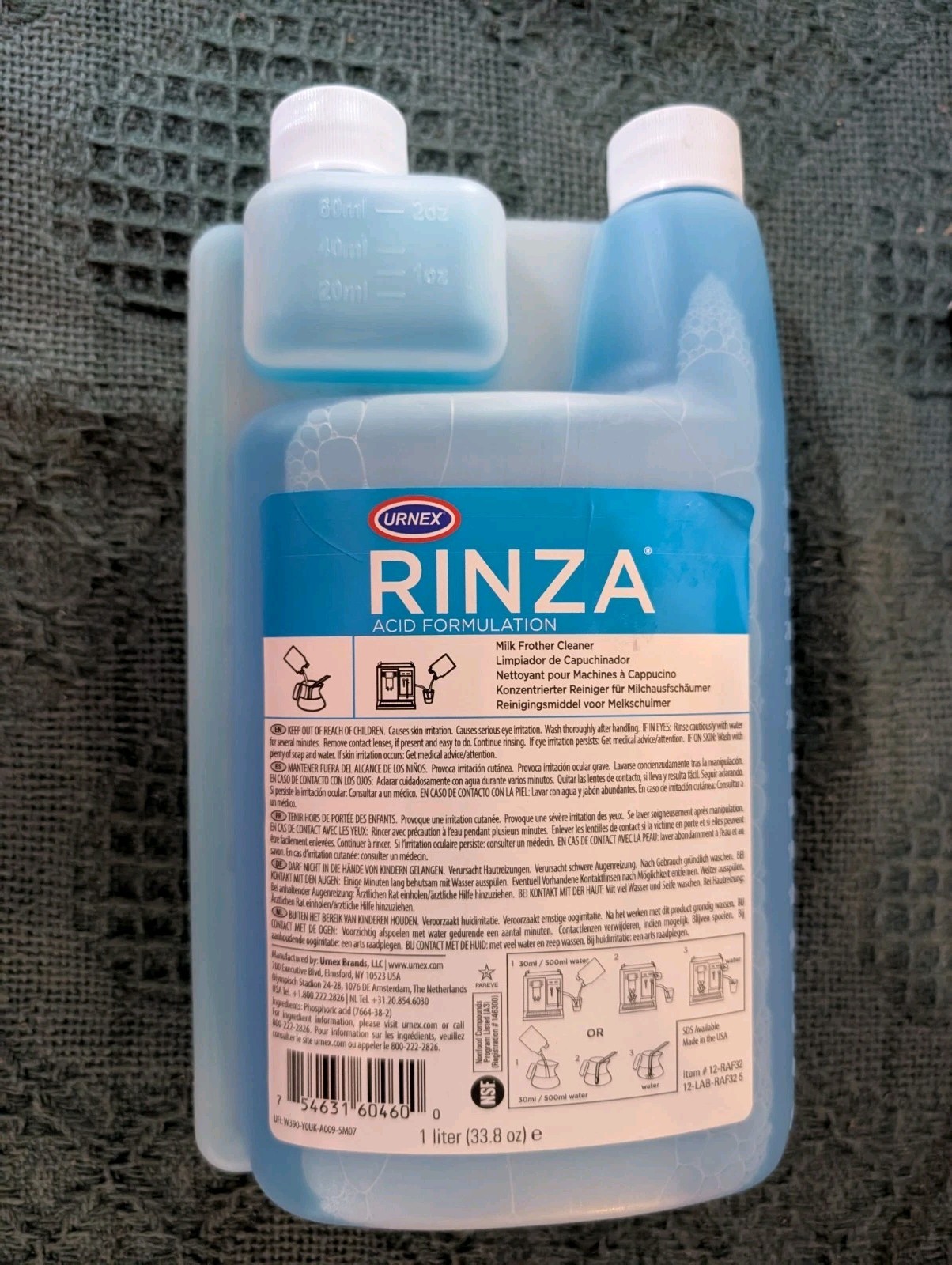 Urnex Rinza Acid Formula Milk Frother Cleaner 1 Liter New Sealed