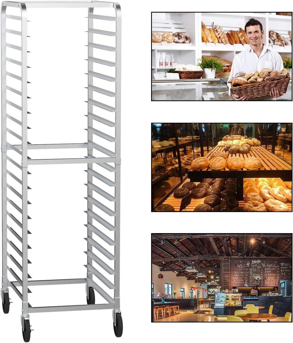 20-Tier Bakery Rack Stainless Steel Sheet Pan Rack with Brake Wheels for Kitchen