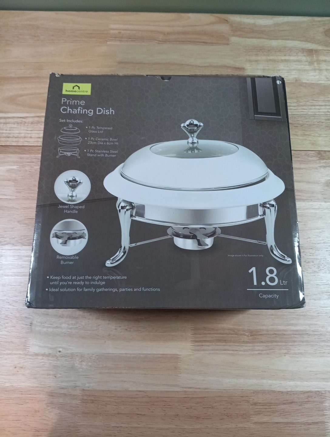 Prime Chafing Dish Glass Lid 1.8 Ltr Ceramic Bowl Stainless Steel Burner New