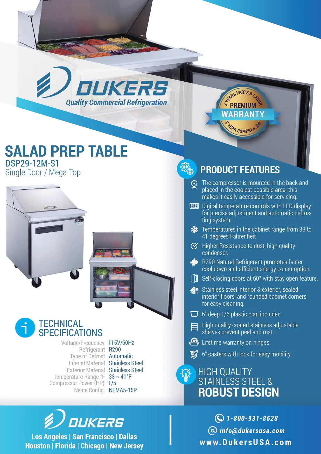 Commercial Stainless Steel 29″ Mega Top 1 Door Sandwich Prep Table Refrigerator