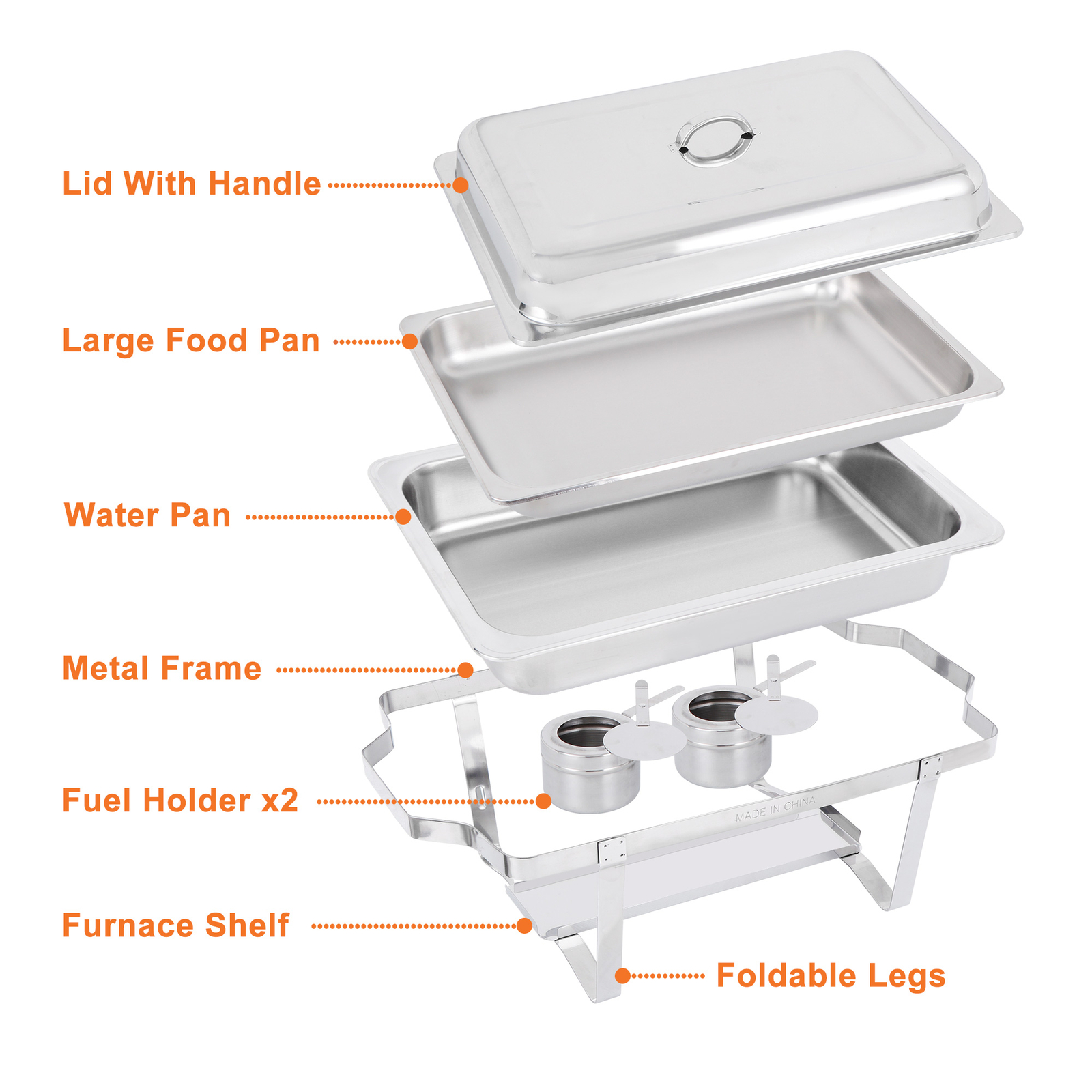 6 Pack Chafing Dish Buffet Set 8 Qt Stainless Steel Chafer Catering Warmer Set
