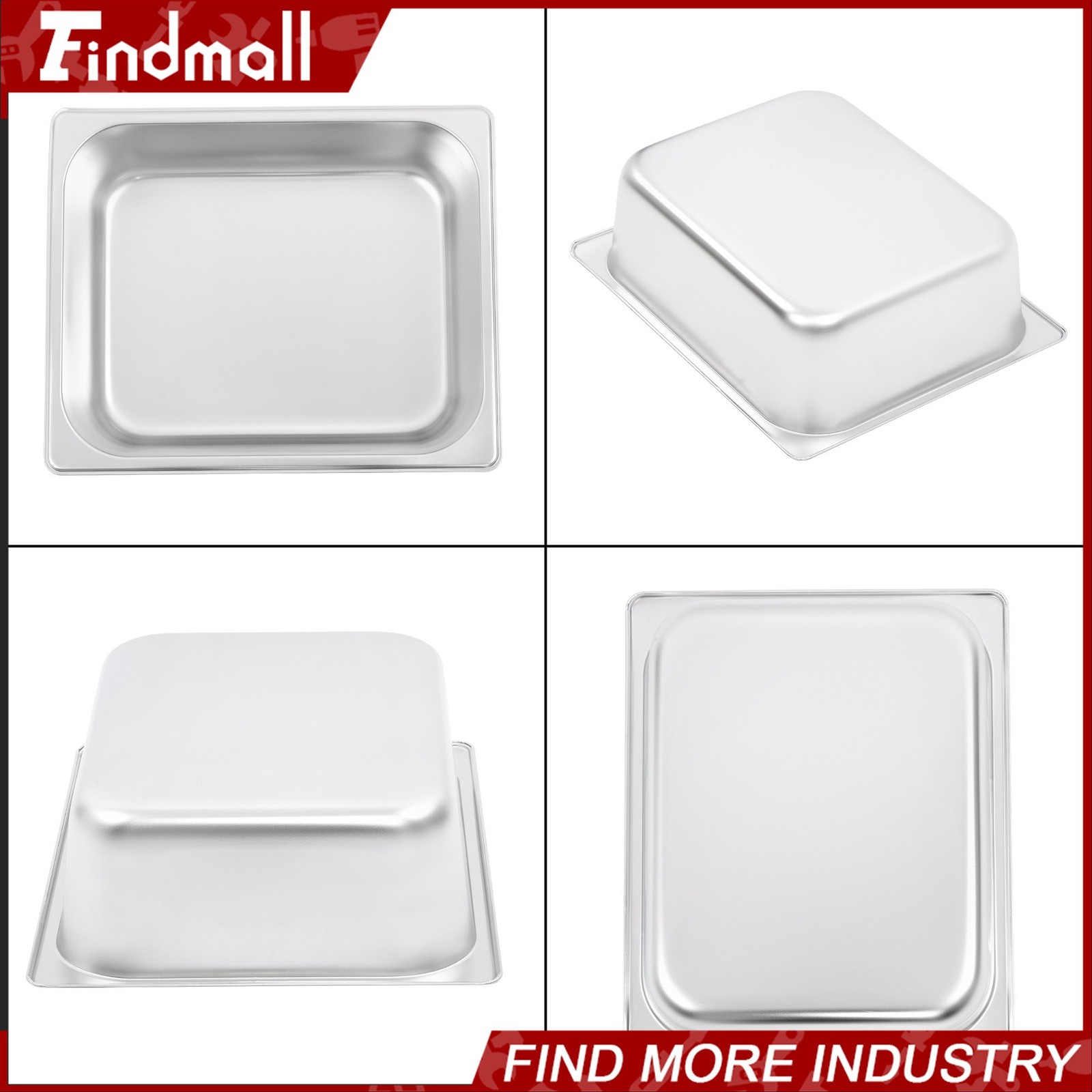 Findmall 1/2-Size 4″ Deep Stainless Steel Steam Table Pans Hotel Food Pan