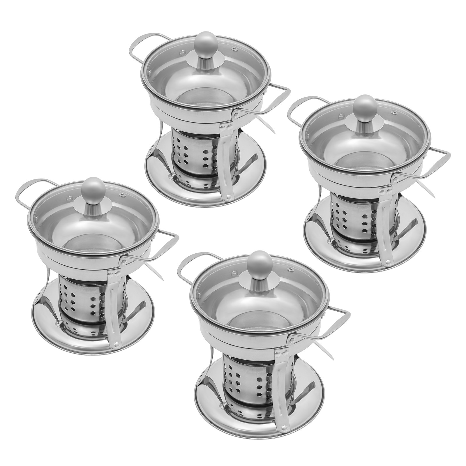 4-Pack 410 Stainless Steel 5L Chafing Dish Set with Glass Lids for Buffet