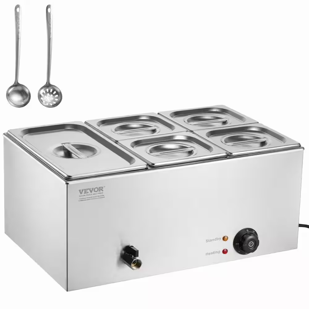 5-Pan Commercial Food Warmer, 15.3 Qt. 1200-Watt Professional Countertop Sliver