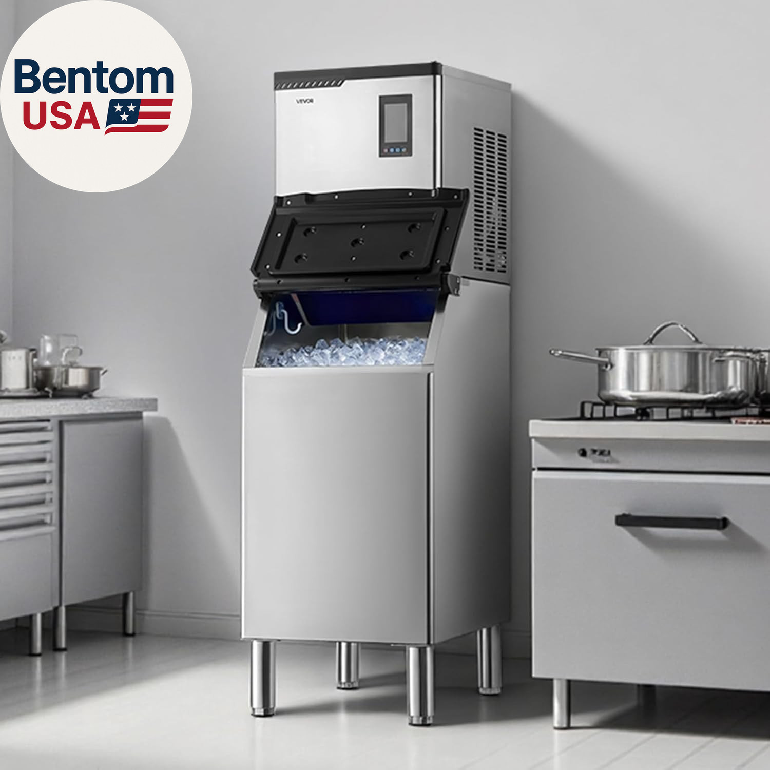 Commercial Ice Maker Machine, 300LBS/24H Ice-Making Machine with 300LBS Stainles