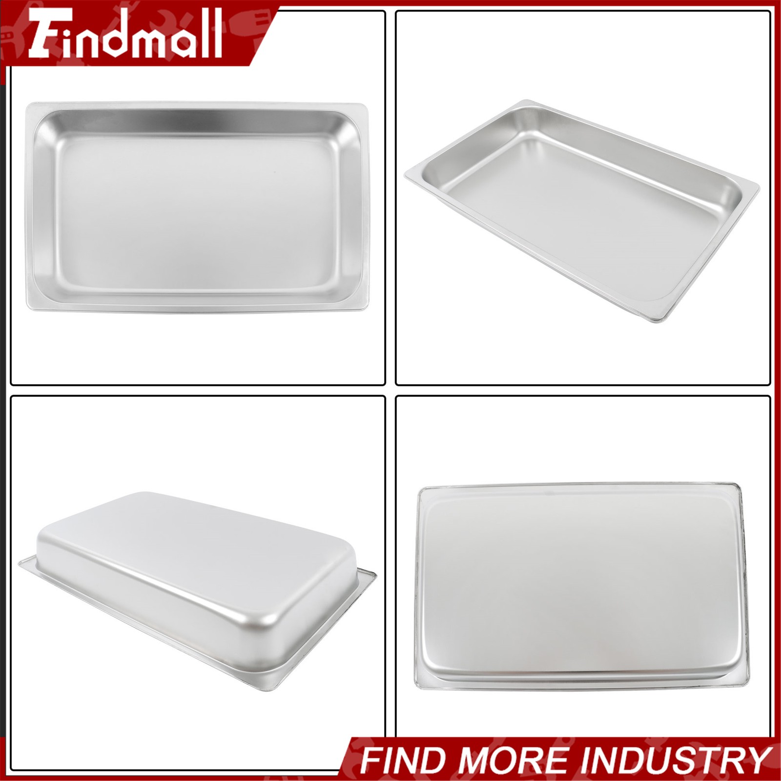 Findmall 2 Pack 2.5″ Deep 1/1 Size Steam Table Pan Hotel Pans Stainless Steel