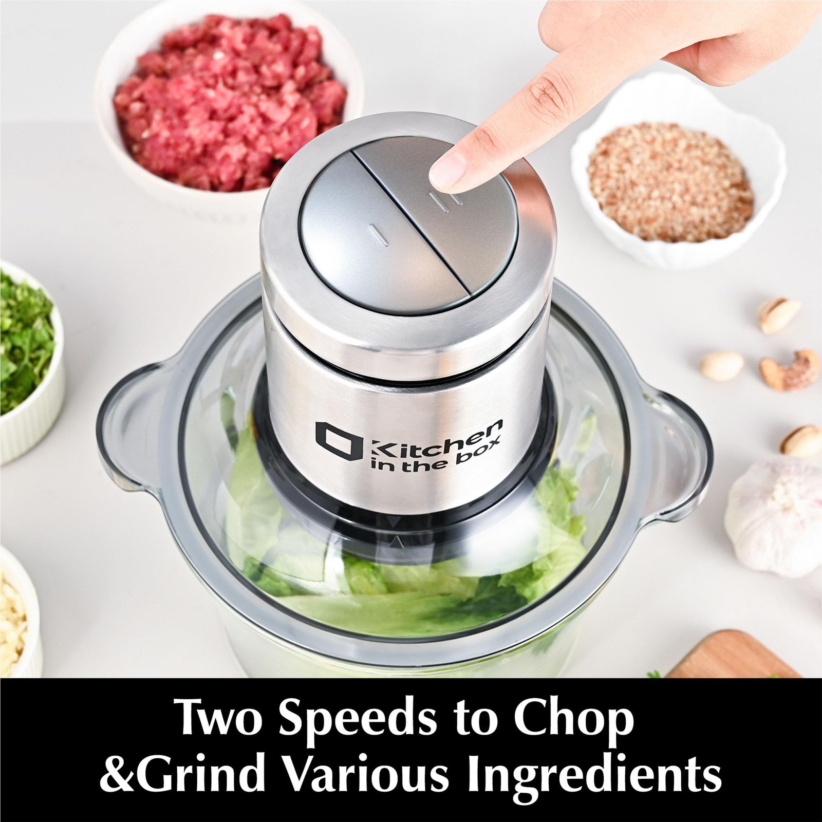 Kitchen in the box Food Processor, Electric Meat Sliver,8cup+8cup, silver
