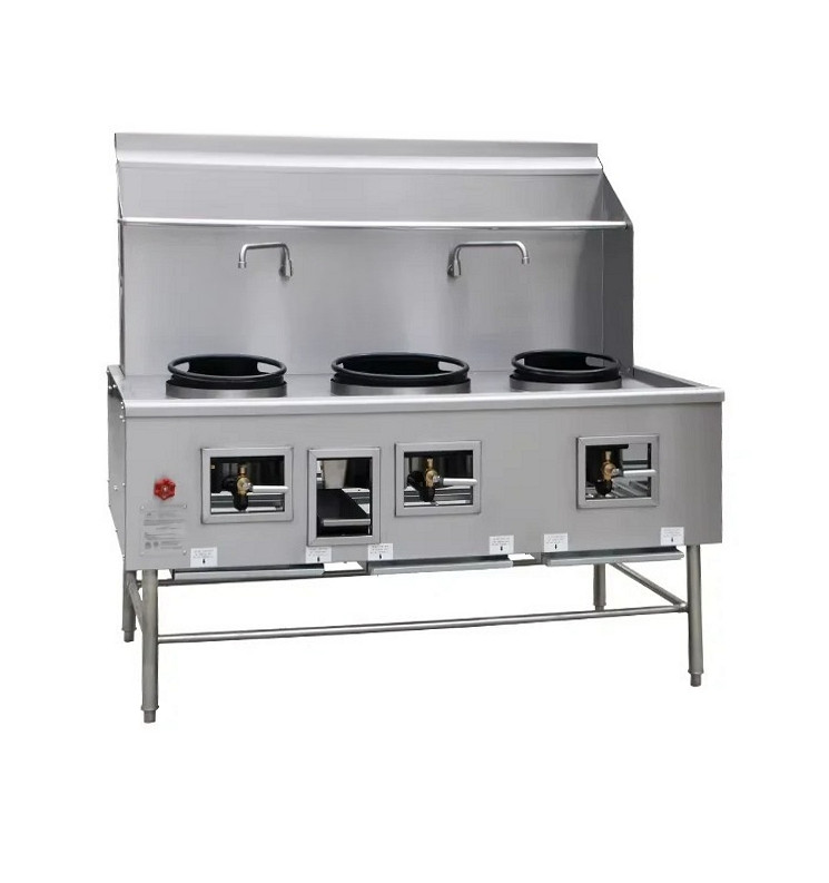 3 Burners 68″ W Chinese Wok Range Mandarin Stove W/ Waterfall Natural Gas 3 Hole