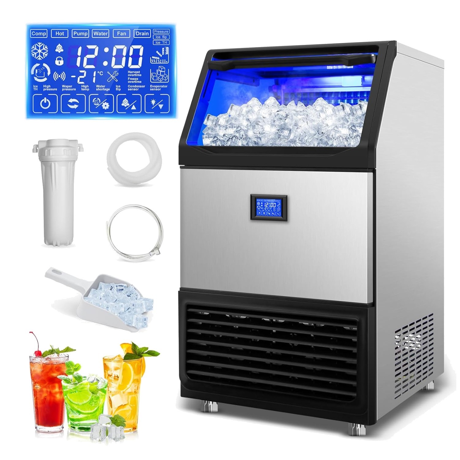Under Counter Ice Maker – 450 Lbs Daily Production, Perfect for Home or Business