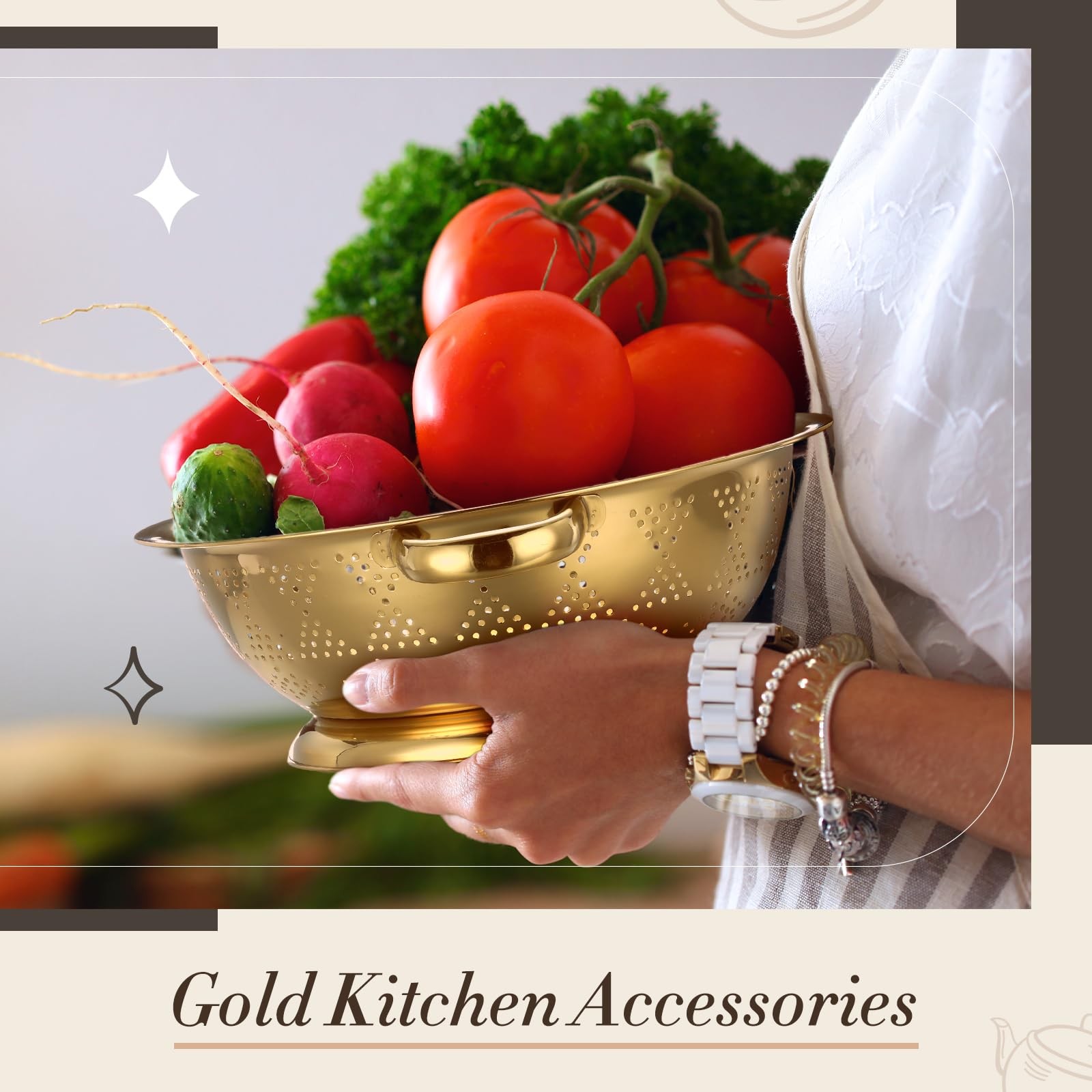 Acellegic 4 Pcs Gold Kitchen Accessories Includes Stainless 4.5 Qt,