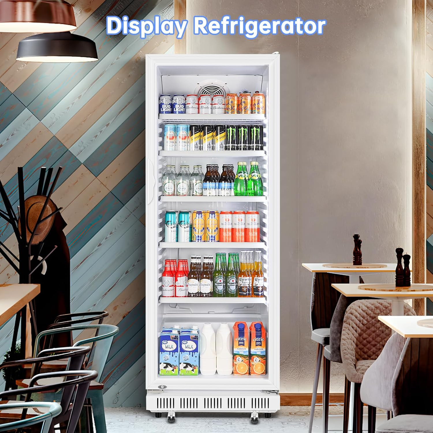Commercial Beverage Refrigerator, 24.5 Inch 15 Cu. Ft. Drink Fridge, Display Ref
