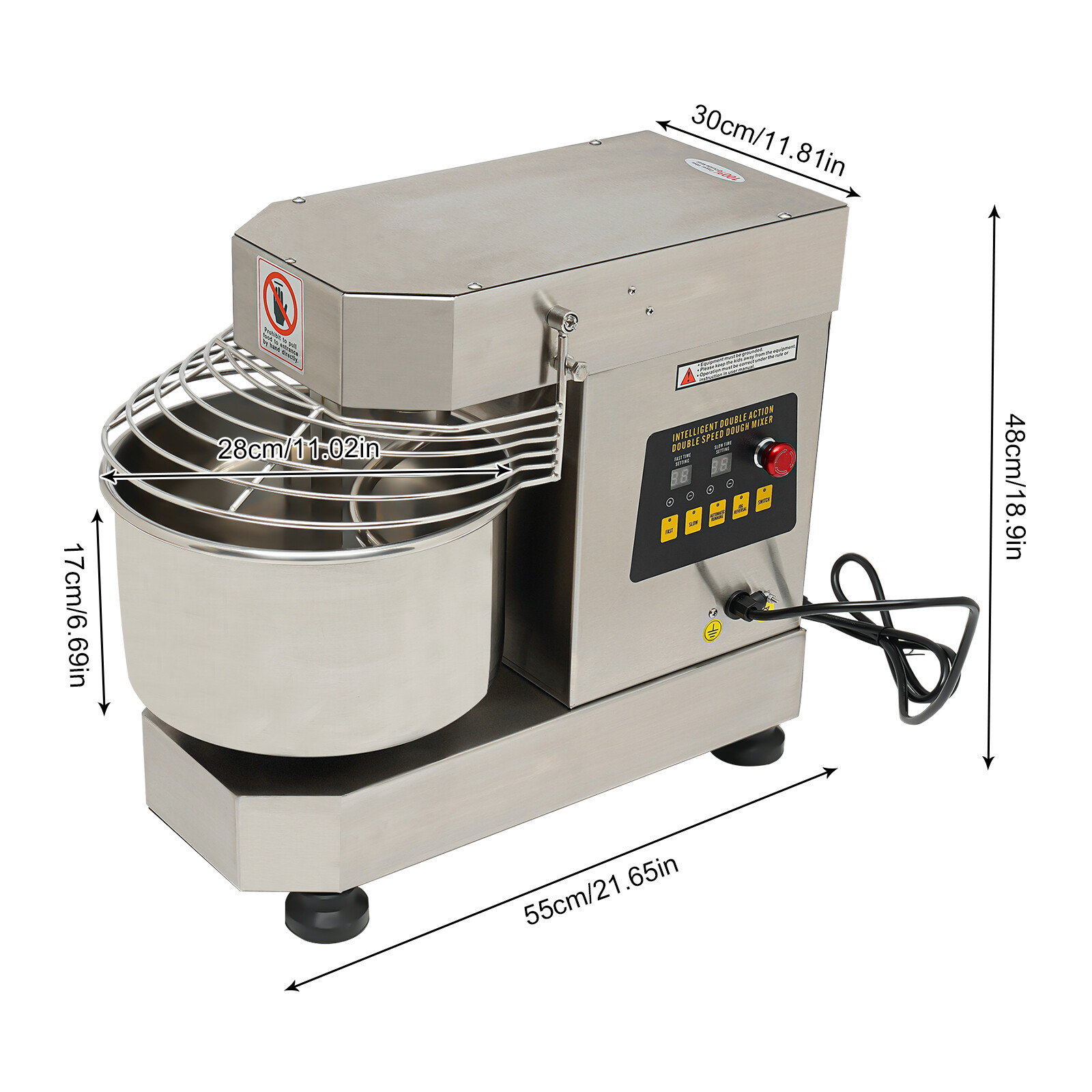 750W Commercial Dough Mixer 360° Mixing Dough Kneading Machine 21.7*11.8*18.9in