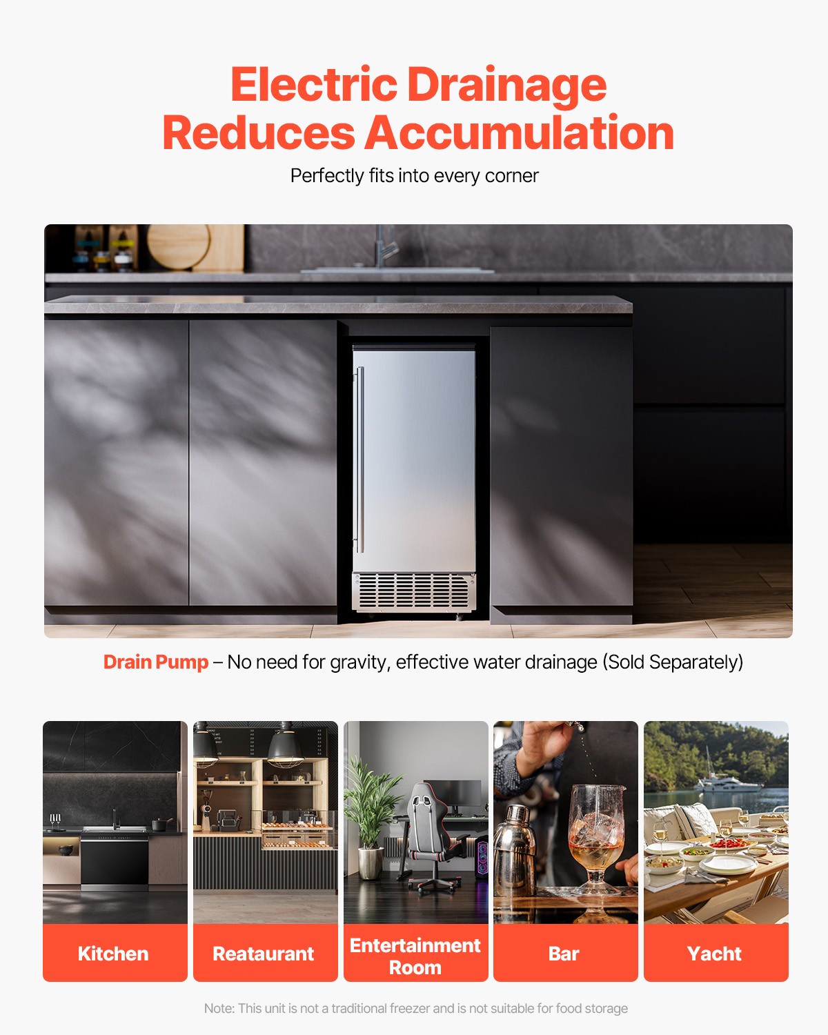 Uimoso Built-in Ice Machine with Reversible Door, Produces 80 Lbs Daily
